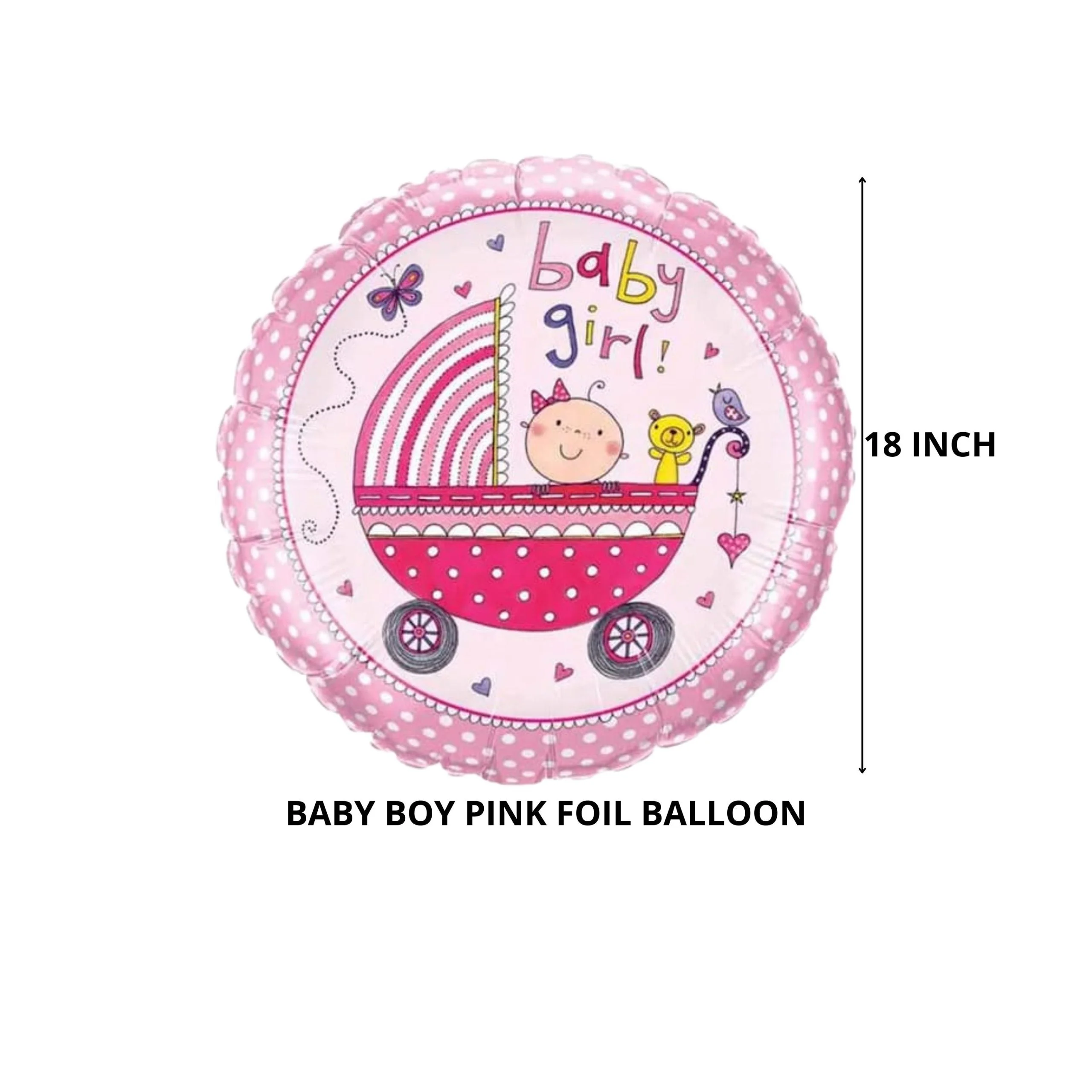 Party Decor Mall – Printed Round Shape Baby Girl Pink Foil Balloon - Premium Handcrafted 300 GSM Foil Balloon by Party Decor Mall India - View 2