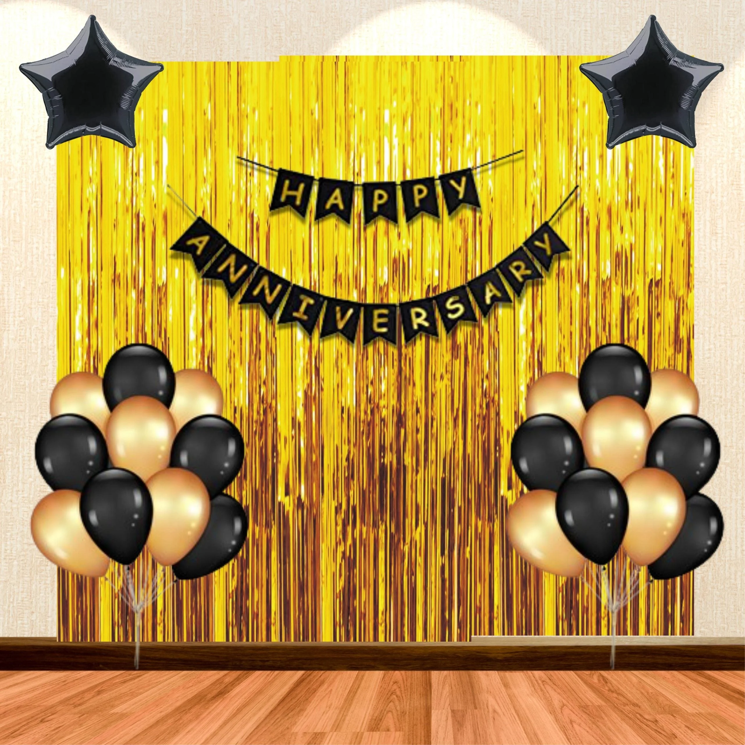 41PCS Happy Anniversary Black & Gold Balloon Decor Kit - Premium Handcrafted 300 GSM Party Supply by Party Decor Mall India - View 1