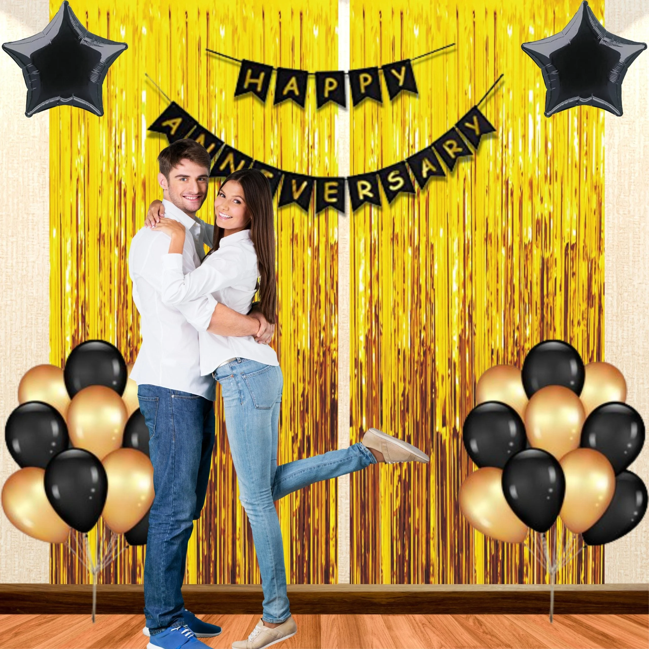 41PCS Happy Anniversary Black & Gold Balloon Decor Kit - Premium Handcrafted 300 GSM Party Supply by Party Decor Mall India - View 3
