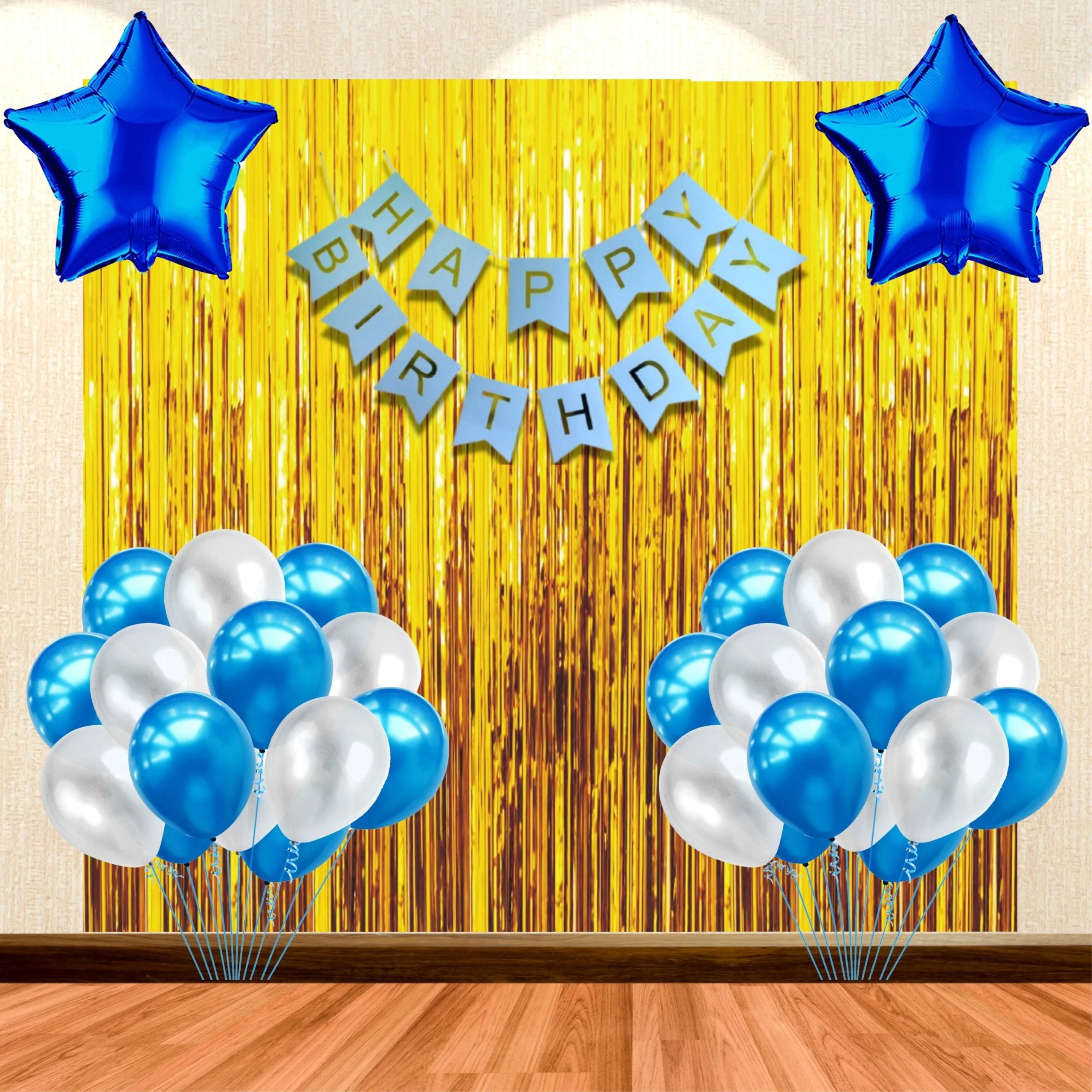 26PCS Happy Birthday Blue & White  Balloon Decor Kit - Premium Handcrafted 300 GSM Party Supply by Party Decor Mall India - View 1
