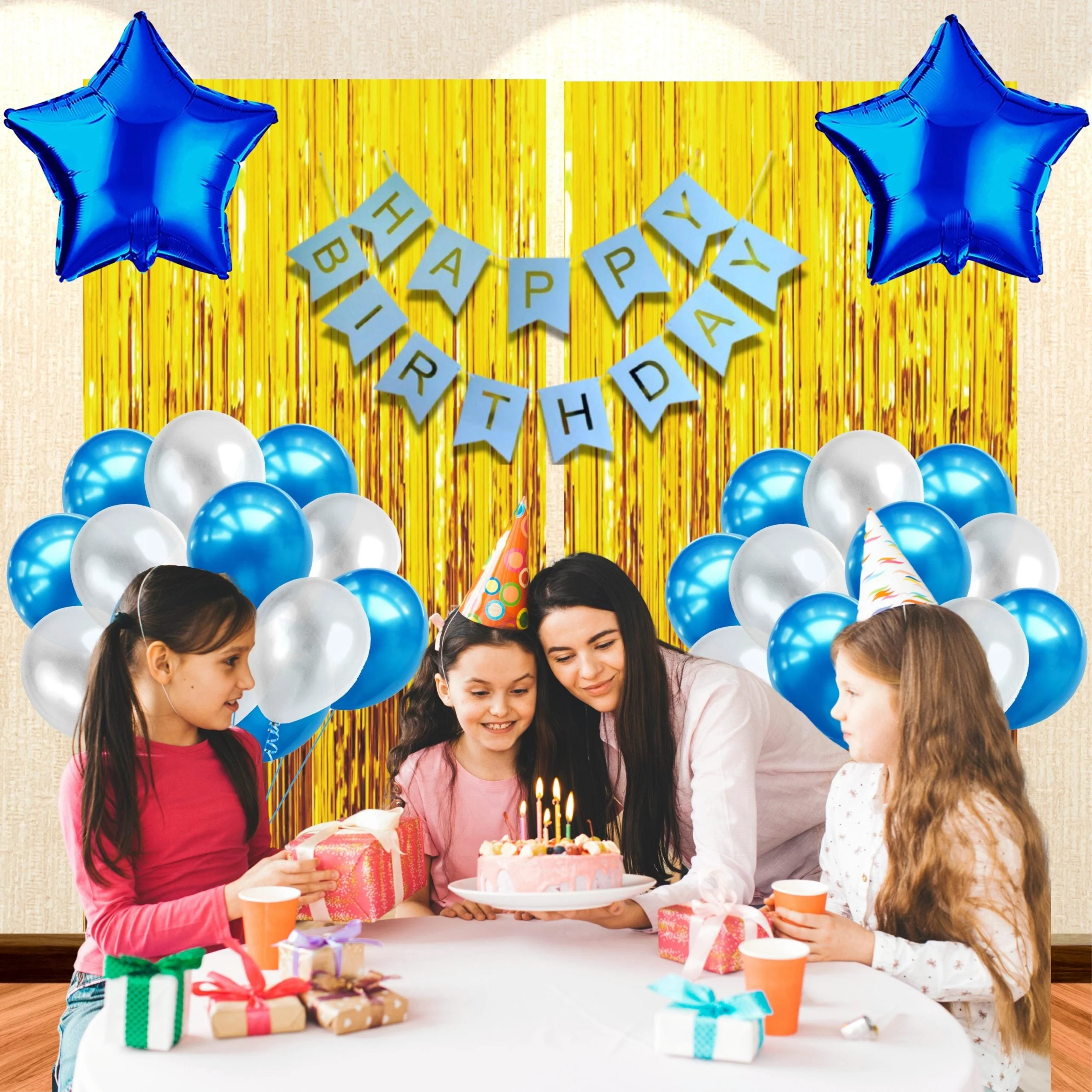 26PCS Happy Birthday Blue & White  Balloon Decor Kit - Premium Handcrafted 300 GSM Party Supply by Party Decor Mall India - View 3