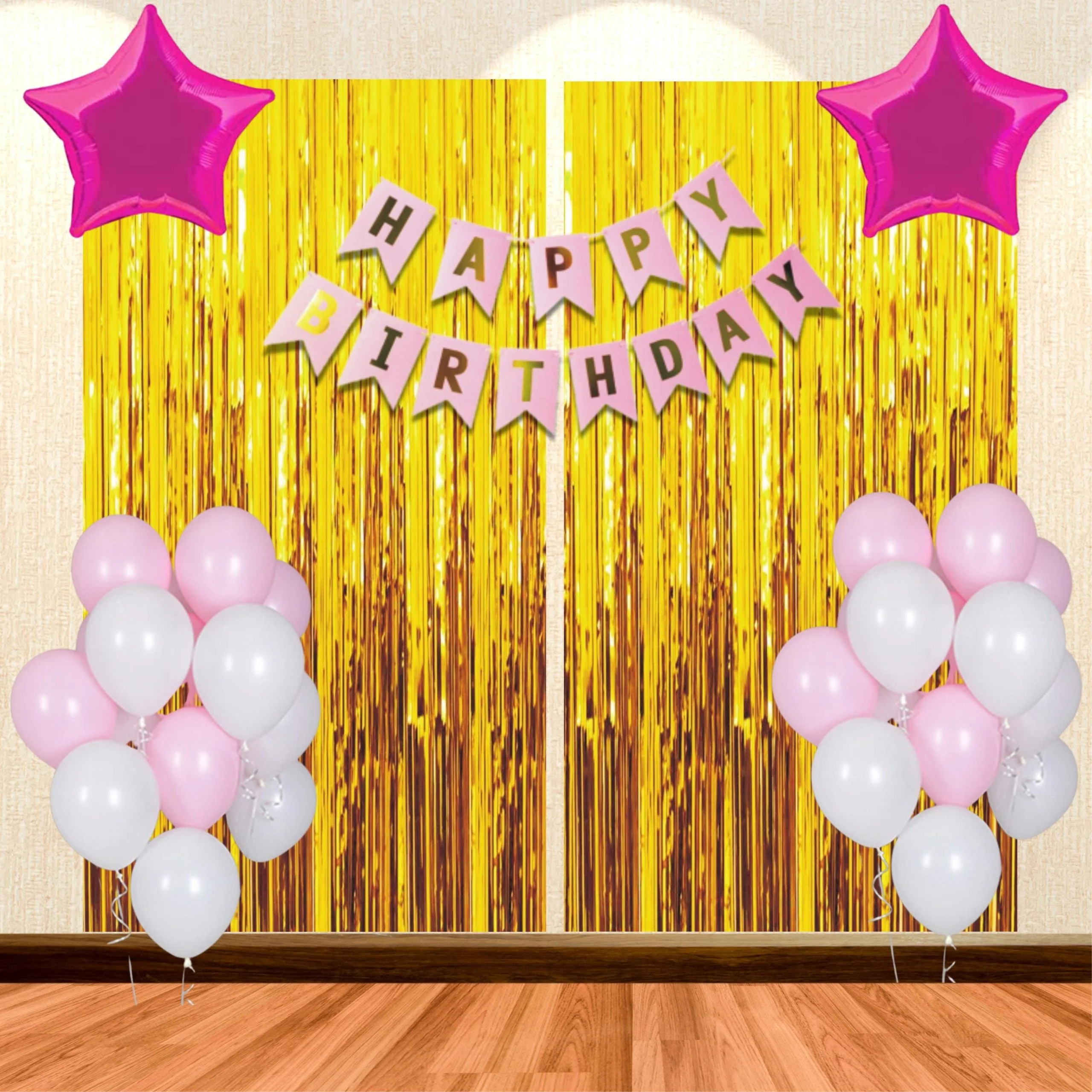 26PCS Happy Birthday Pink & White Balloon Decor Kit - Premium Handcrafted 300 GSM Party Supply by Party Decor Mall India - View 1