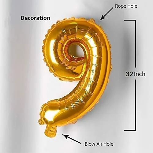 32 Inches Number Foil Balloon, Gold Color - Premium Handcrafted 300 GSM Foil Balloon by Party Decor Mall India - View 2