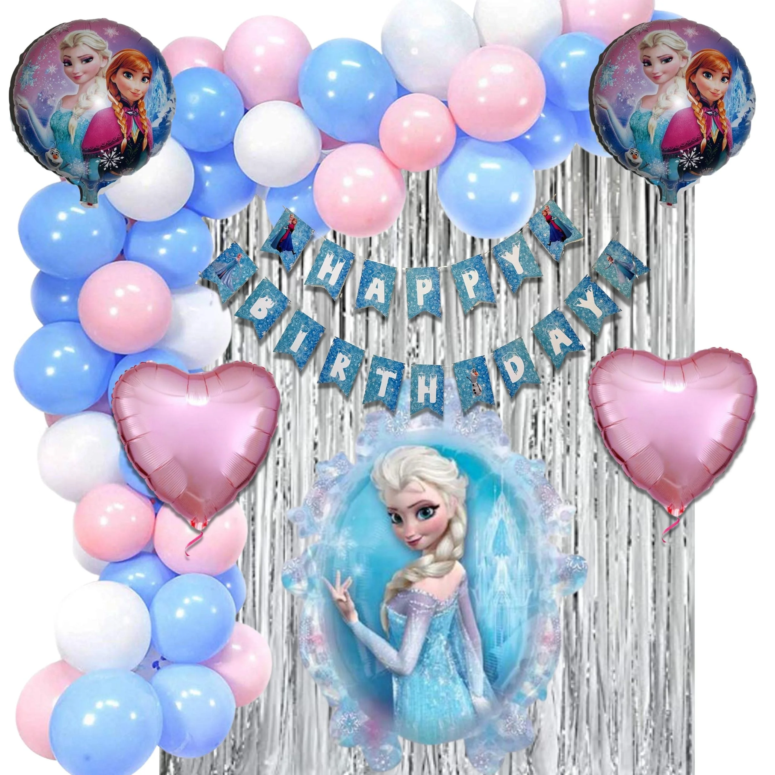 Frozen Theme Birthday Decoration for Girls 56 Pcs – Princess Elsa Birthday Party Decorations – Frozen Birthday Decorations for Girls - Premium Handcrafted 300 GSM Birthday Decoration by Party Decor Mall India - View 1