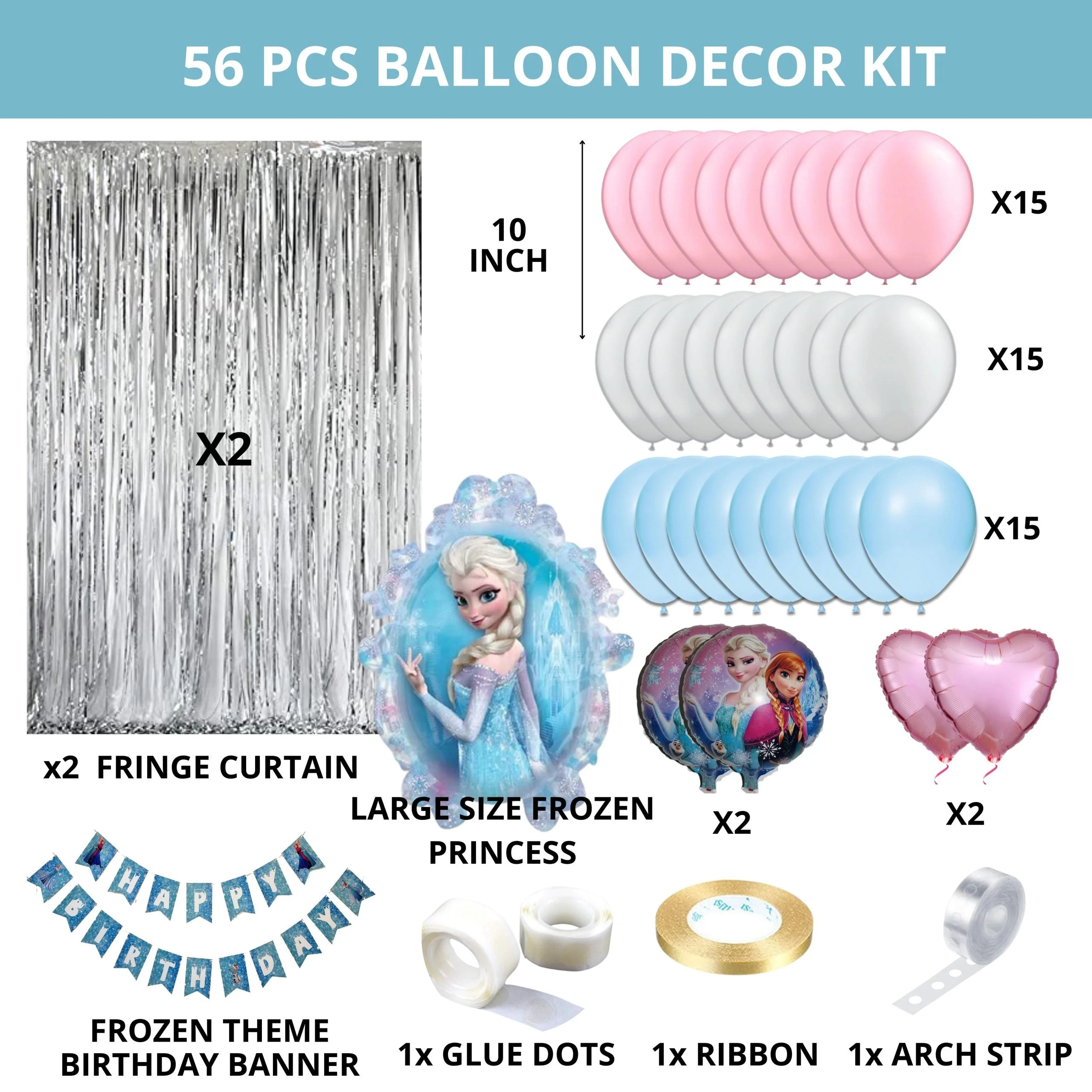 Frozen Theme Birthday Decoration for Girls 56 Pcs – Princess Elsa Birthday Party Decorations – Frozen Birthday Decorations for Girls - Premium Handcrafted 300 GSM Birthday Decoration by Party Decor Mall India - View 2