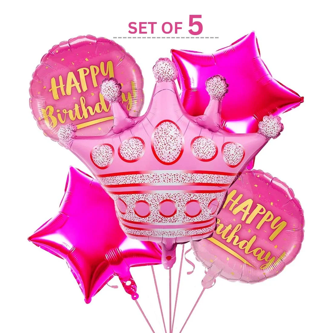 Pink Girls Princess Crown Foil Balloons Set for Girls Theme Birthday Party (set of 5) - Premium Handcrafted 300 GSM Foil Balloons, Balloons by Party Decor Mall India - View 5