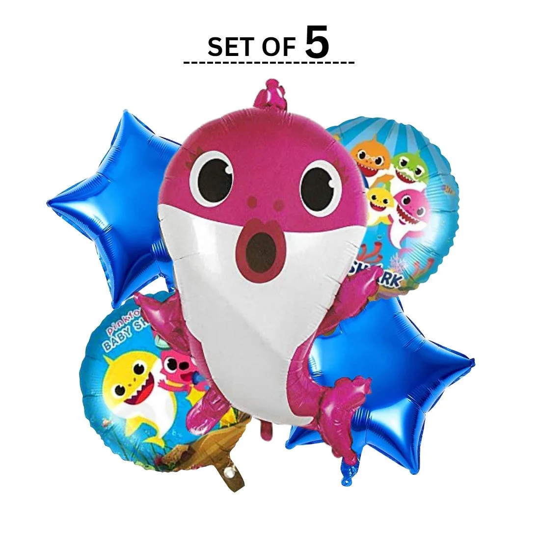 Baby Shark Birthday Decoration for Kids Girls Boys, Baby Shark Foil Balloon (set of 5) - Premium Handcrafted 300 GSM Birthday Decoration by Party Decor Mall India - View 5