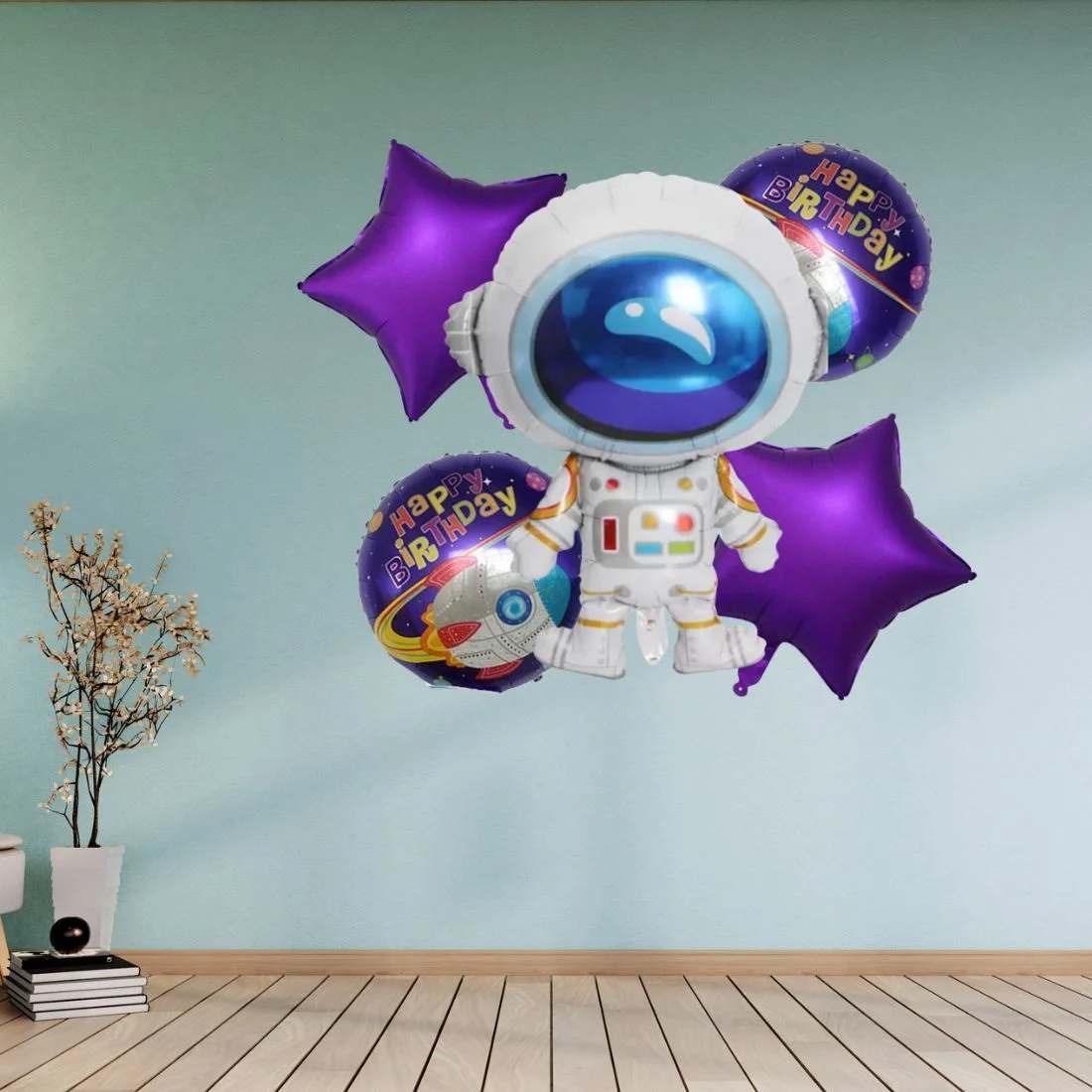 Party Decor Mall – Astronaut Happy Birthday Foil Balloon Set for Space Purple Theme Birthday Party – Pack of 5 - Premium Handcrafted 300 GSM Balloon Kit by Party Decor Mall India - View 6