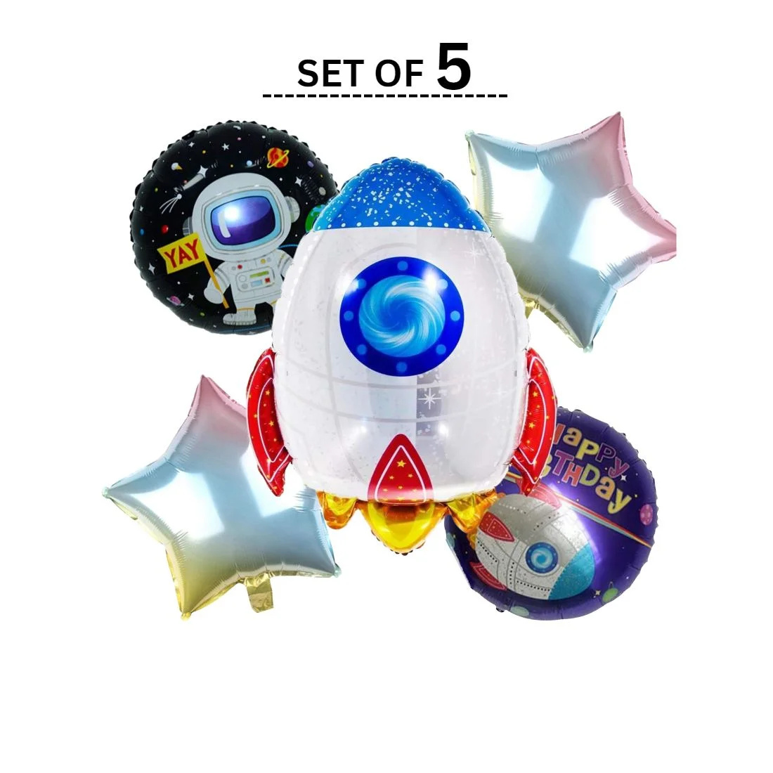 Party Decor Mall – Space Happy Birthday Foil Balloon Set for Space Theme Birthday Party – Pack of 5 - Premium Handcrafted 300 GSM Foil Balloon by Party Decor Mall India - View 6