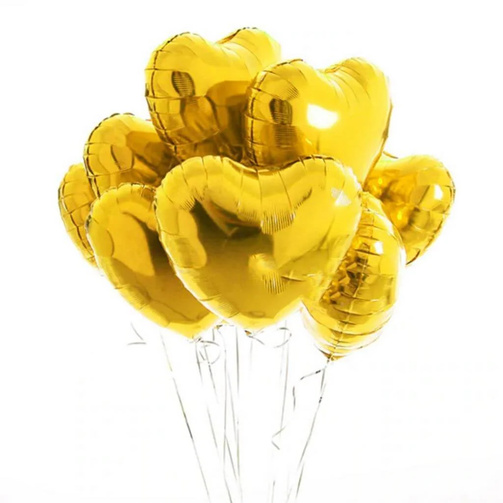 Gold Heart Shape Foil Balloon 18″ inch for Anniversary, Valentine Party & Birthday Party Pack of 10 - Premium Handcrafted 300 GSM Foil Balloon by Party Decor Mall India - View 1