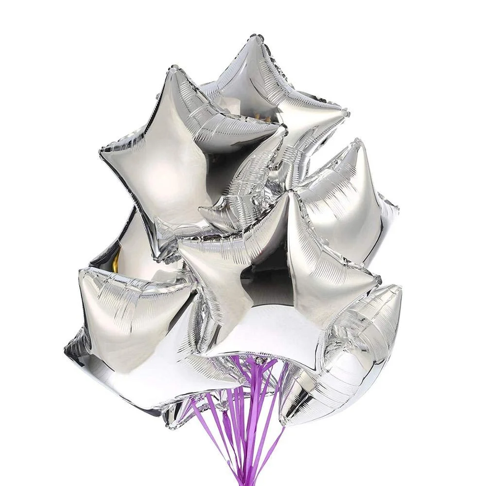 Silver Star Foil Balloon 18″ inch for Anniversary, Valentine Party & Birthday Party Pack of 10 - Premium Handcrafted 300 GSM Foil Balloon by Party Decor Mall India - View 1