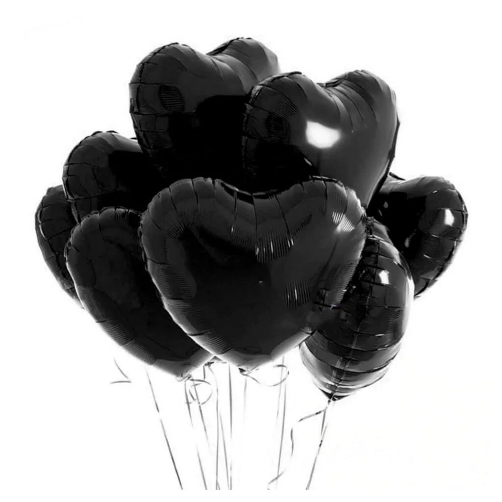 Black Heart Shape Foil Balloon 18″ inch for Anniversary, Valentine Party & Birthday Party Pack of 10 - Premium Handcrafted 300 GSM Foil Balloon by Party Decor Mall India - View 1