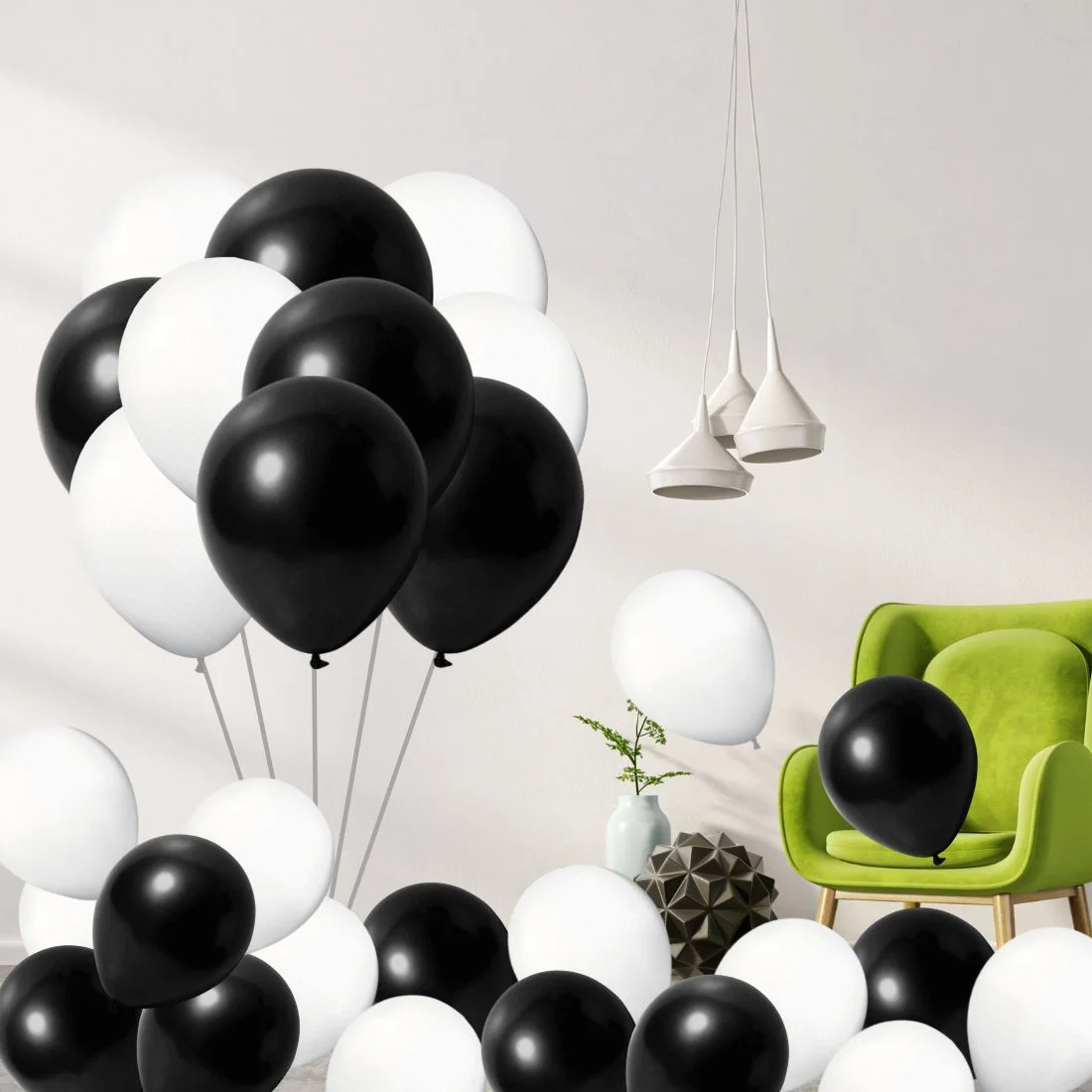 Black White Mix Balloons - Bow Tie Theme - Set of 100 - Premium Handcrafted 300 GSM Balloons by Party Decor Mall India - View 5