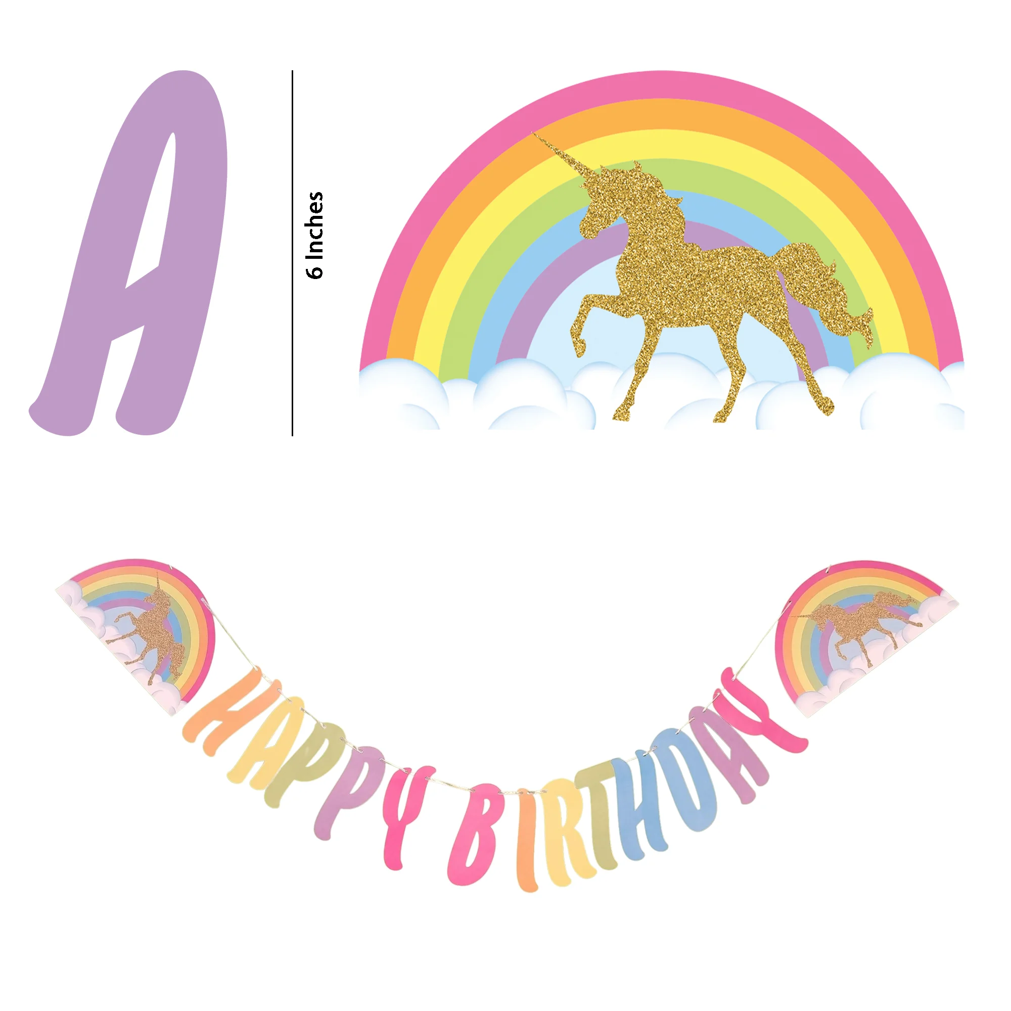 Unicorn Supershape Birthday Banner (15 Pcs) - Premium Handcrafted 300 GSM Buntings by Party Decor Mall India - View 2