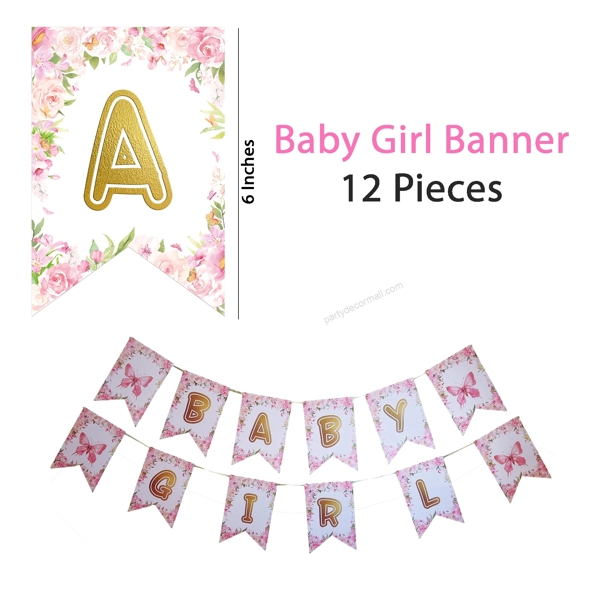 Pink Butterfly - Baby Girl Banner for Baby Welcome - Premium Handcrafted 300 GSM Buntings by Party Decor Mall India - View 2