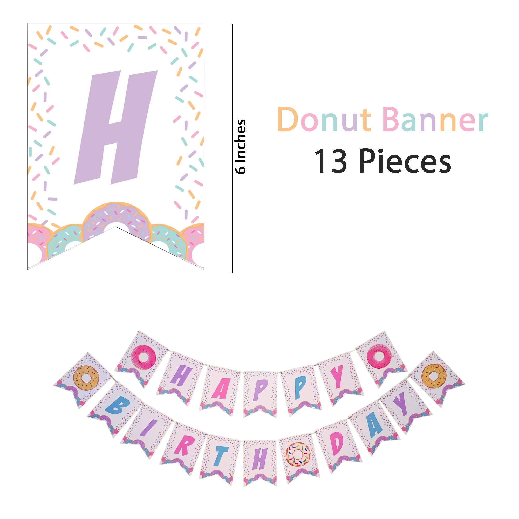 Doughnut  Theme Happy Birthday Banner - 18 Pcs - Premium Handcrafted 300 GSM Buntings by Party Decor Mall India - View 2