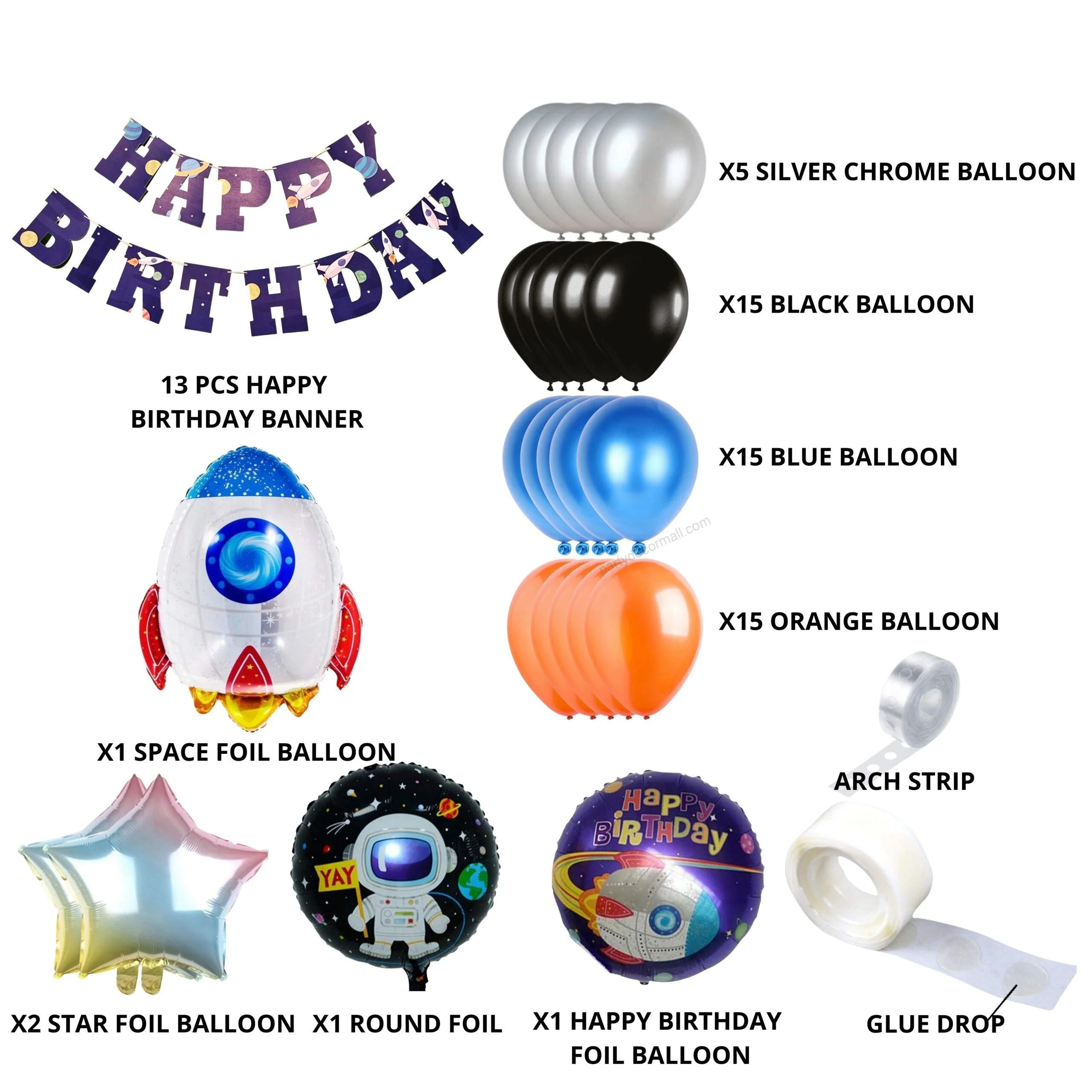 Space Theme Birthday Decor Kit - 58 PCS - Premium Handcrafted 300 GSM Balloon Kit by Party Decor Mall India - View 2