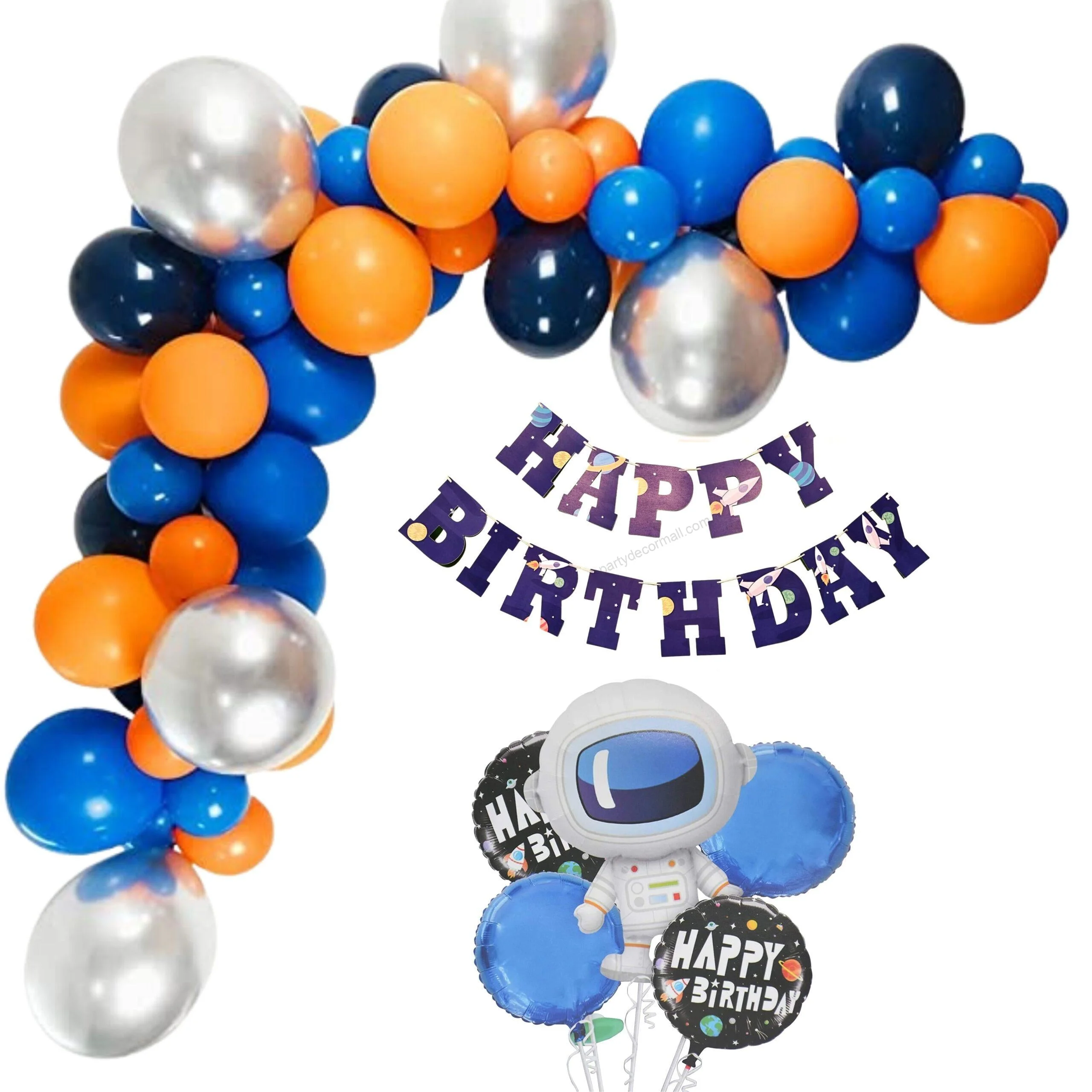 Astronaut Theme Birthday Decor Kit - 48PCS - Premium Handcrafted 300 GSM Balloon Kit by Party Decor Mall India - View 1