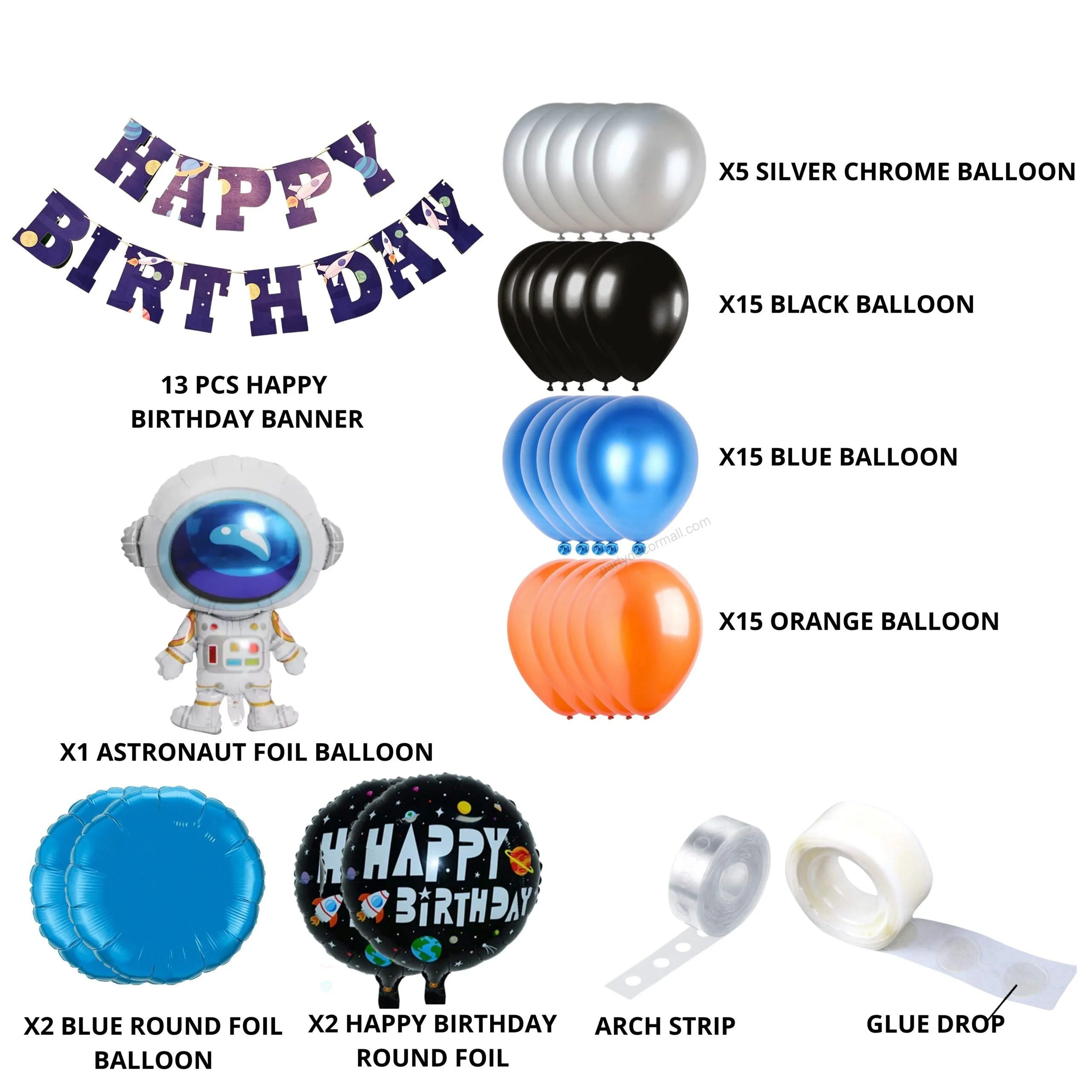 Astronaut Theme Birthday Decor Kit - 48PCS - Premium Handcrafted 300 GSM Balloon Kit by Party Decor Mall India - View 2