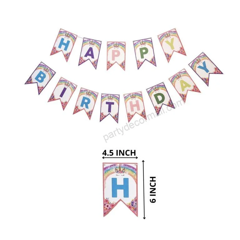 Unicorn Theme Birthday Decoration Banner for Kids Birthday Party - Premium Handcrafted 300 GSM Birthday Decoration, Buntings by Party Decor Mall India - View 2
