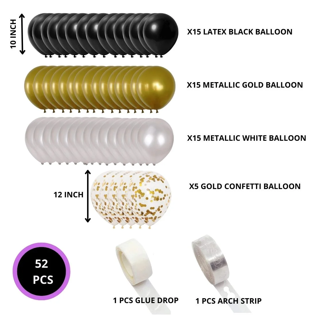 Happy Birthday Black and Gold Combo kit (52 Pcs) - Premium Handcrafted 300 GSM Balloon Kit by Party Decor Mall India - View 2
