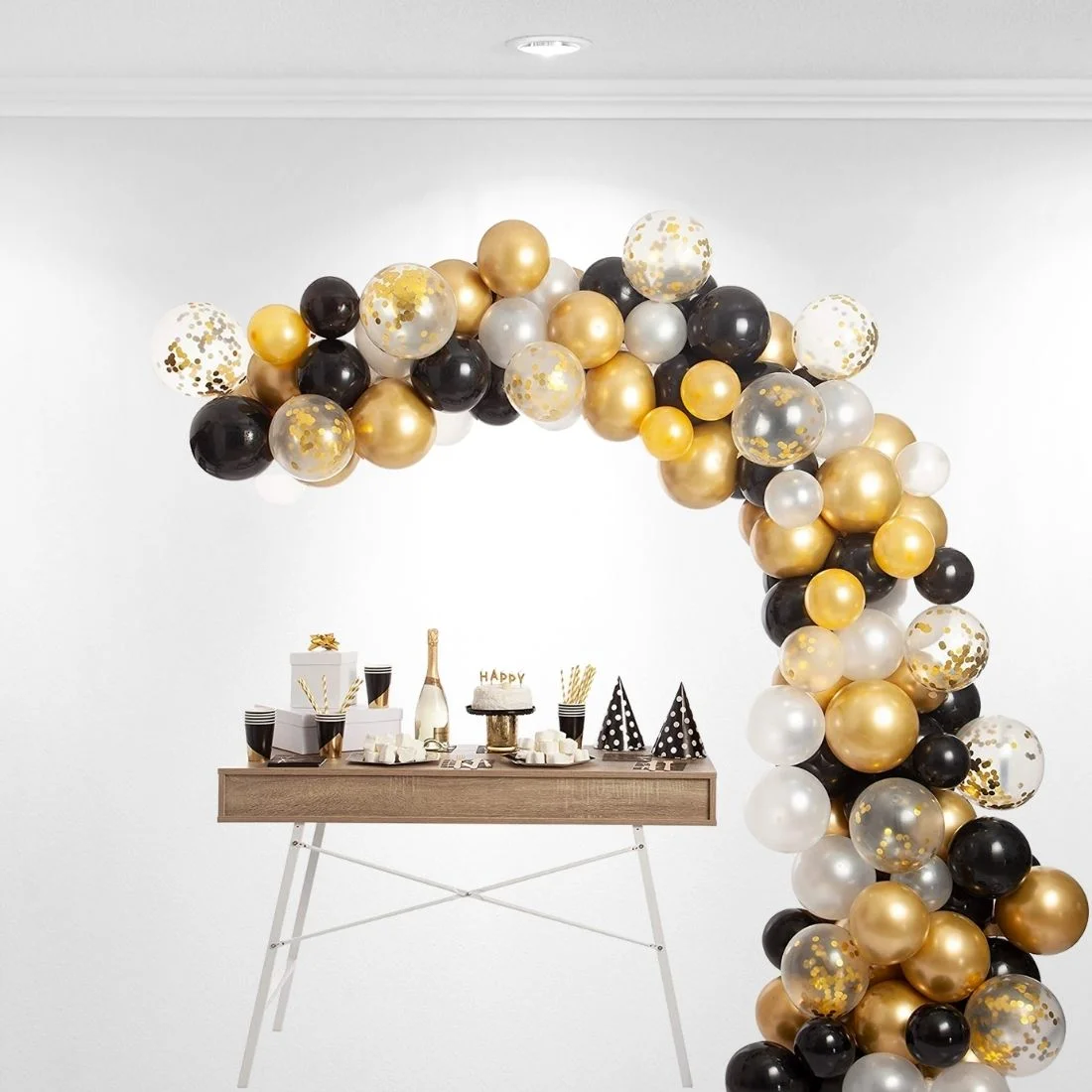 Happy Birthday Black and Gold Combo kit (52 Pcs) - Premium Handcrafted 300 GSM Balloon Kit by Party Decor Mall India - View 3