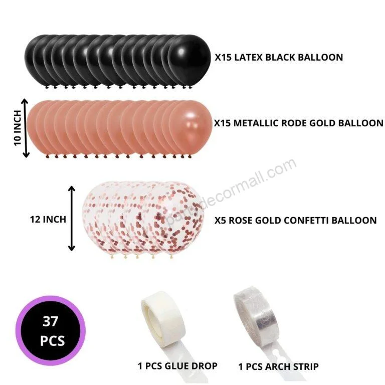 Happy Birthday/ Anniversary Rose Gold and Black Combo kit (37 Pcs) - Premium Handcrafted 300 GSM Balloon Kit by Party Decor Mall India - View 2