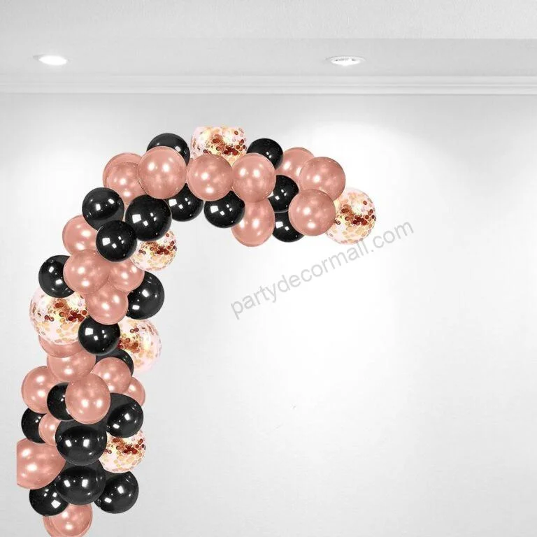 Happy Birthday/ Anniversary Rose Gold and Black Combo kit (37 Pcs) - Premium Handcrafted 300 GSM Balloon Kit by Party Decor Mall India - View 3
