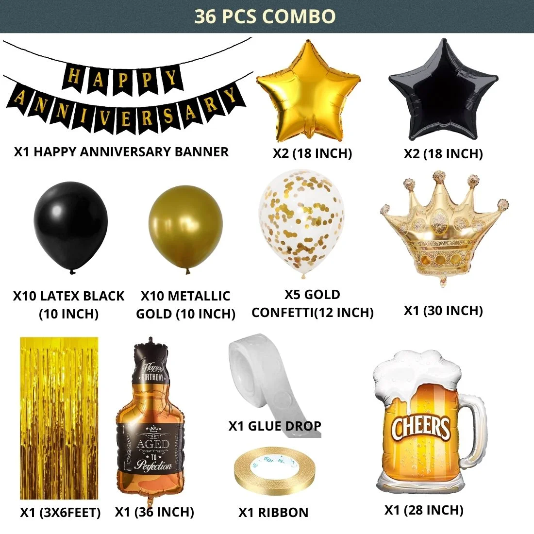 Happy Anniversary Decoration Kit – 36Pcs Set - Premium Handcrafted 300 GSM Balloon Kit by Party Decor Mall India - View 2