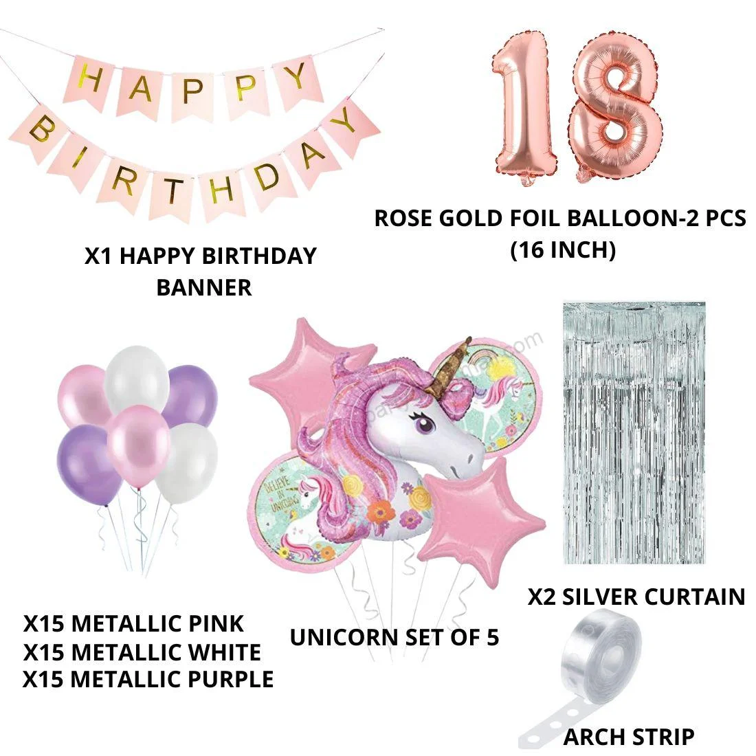 Unicorn Theme Balloon Decor DIY Kit (56 Pcs) - Premium Handcrafted 300 GSM Balloon Kit by Party Decor Mall India - View 1