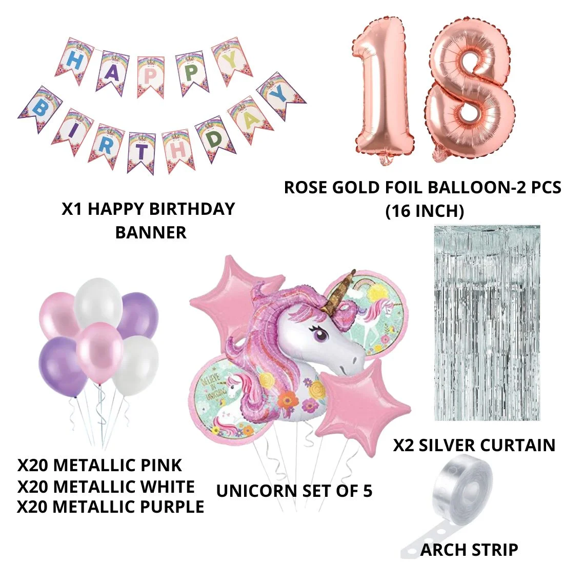 Unicorn Theme Balloon Decor DIY Kit (71 Pcs) - Premium Handcrafted 300 GSM Balloon Kit by Party Decor Mall India - View 2