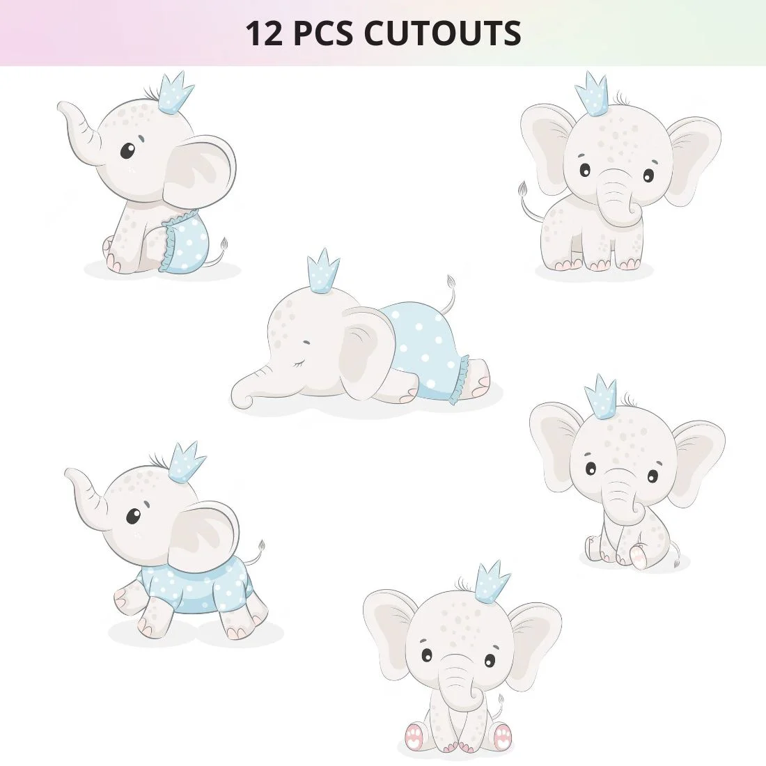 Baby Elephant Boy Cut Outs (12 Pcs) - Premium Handcrafted 300 GSM Paper Cutouts by Party Decor Mall India - View 2