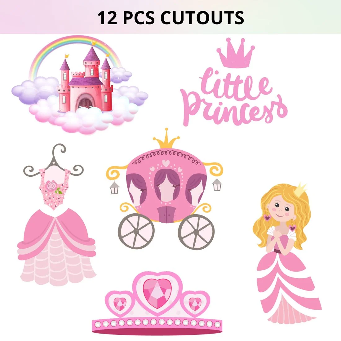Little Princess Cut Outs Theme Birthday Decoration(12 Pcs) - Premium Handcrafted 300 GSM Birthday Decoration by Party Decor Mall India - View 2