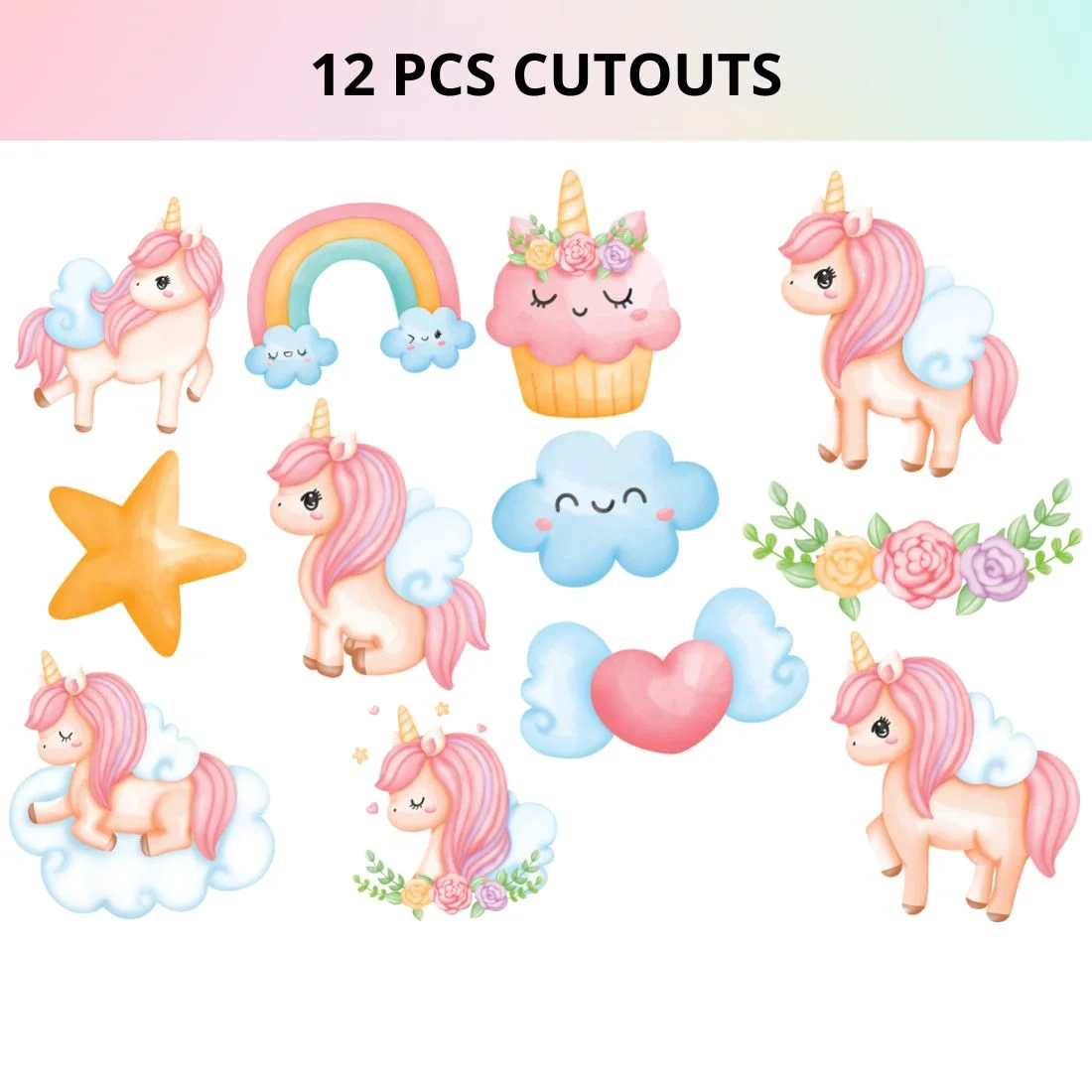 Unicorn Cut Outs (12 Pcs) - Premium Handcrafted 300 GSM Paper Cutouts by Party Decor Mall India - View 2
