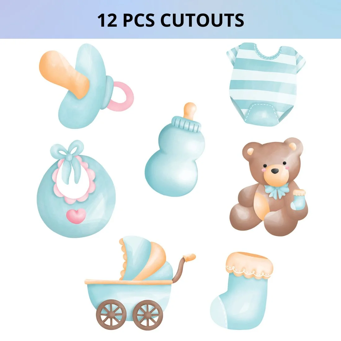 Its a Boy Cut Outs (12 Pcs) - Premium Handcrafted 300 GSM Paper Cutouts by Party Decor Mall India - View 2