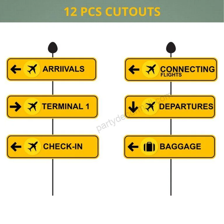 Airports Sign Boards Cut Outs (12 Pcs) - Premium Handcrafted 300 GSM Paper Cutouts by Party Decor Mall India - View 2