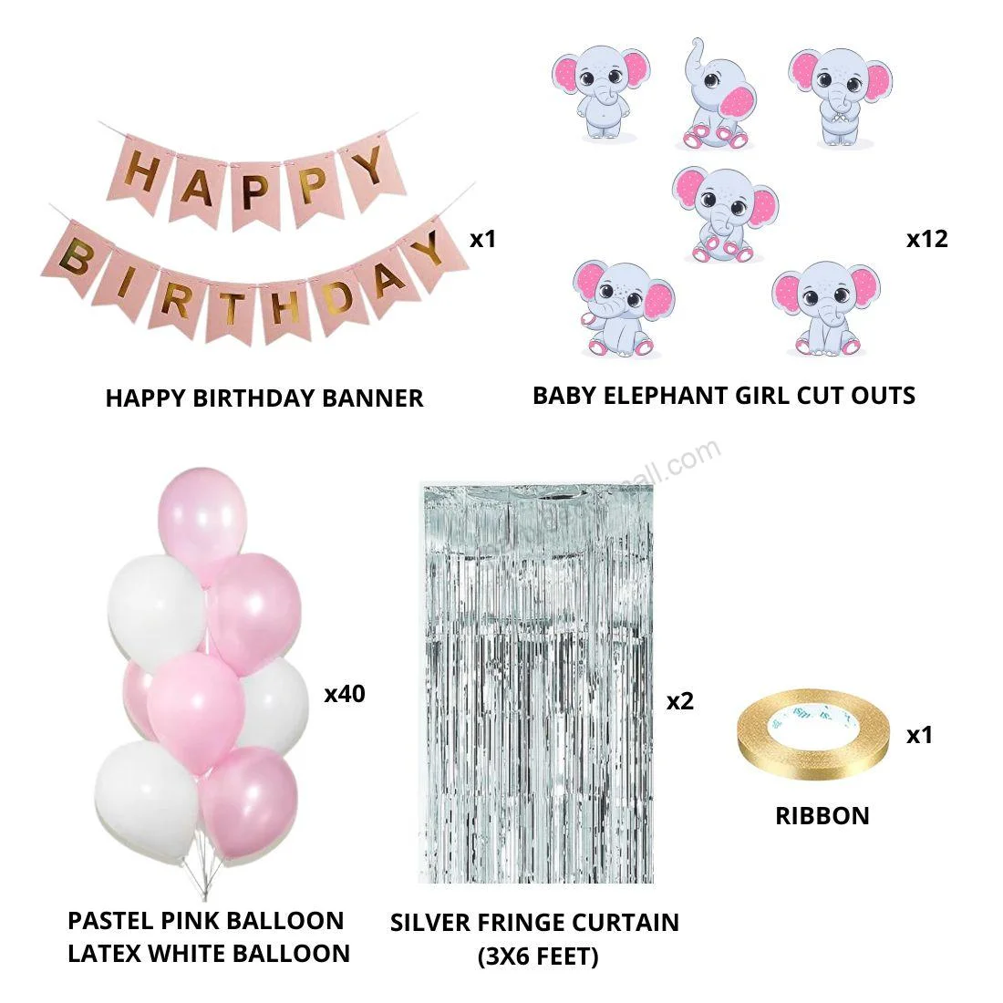 Baby Elephant Girl Theme Balloon Decor DIY Kit (56 Pcs) - Premium Handcrafted 300 GSM Birthday Decoration by Party Decor Mall India - View 1