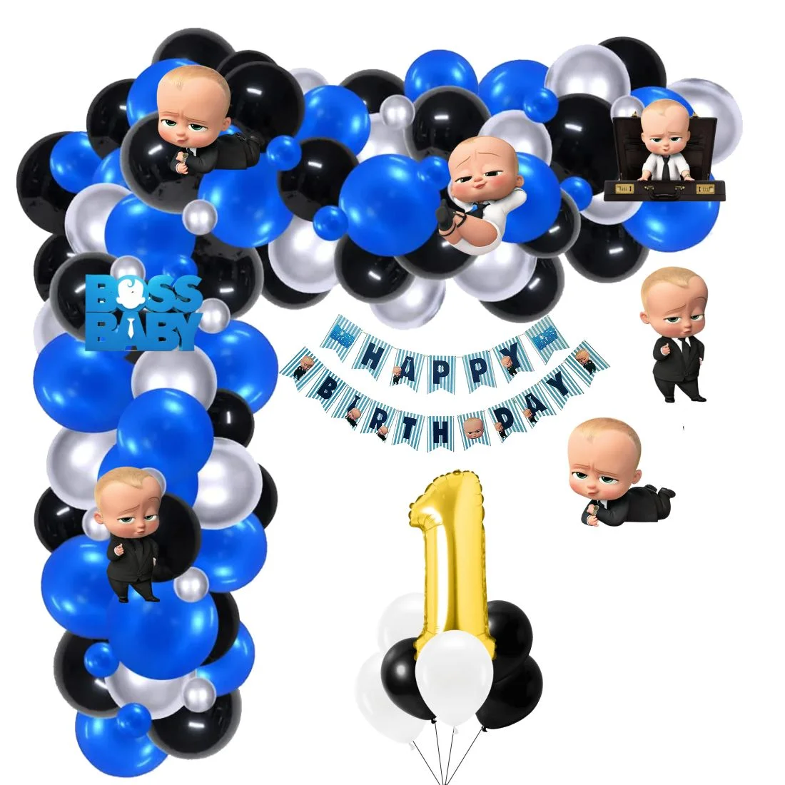 Boss Baby Theme Birthday Balloon Decoration DIY Kit (58 Pcs) - Premium Handcrafted 300 GSM Party Supply by Party Decor Mall India - View 1