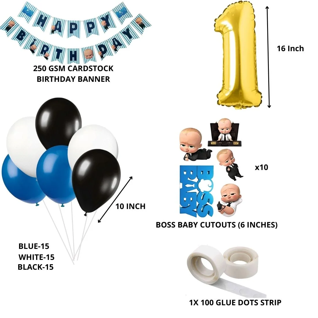 Boss Baby Theme Birthday Balloon Decoration DIY Kit (58 Pcs) - Premium Handcrafted 300 GSM Party Supply by Party Decor Mall India - View 2