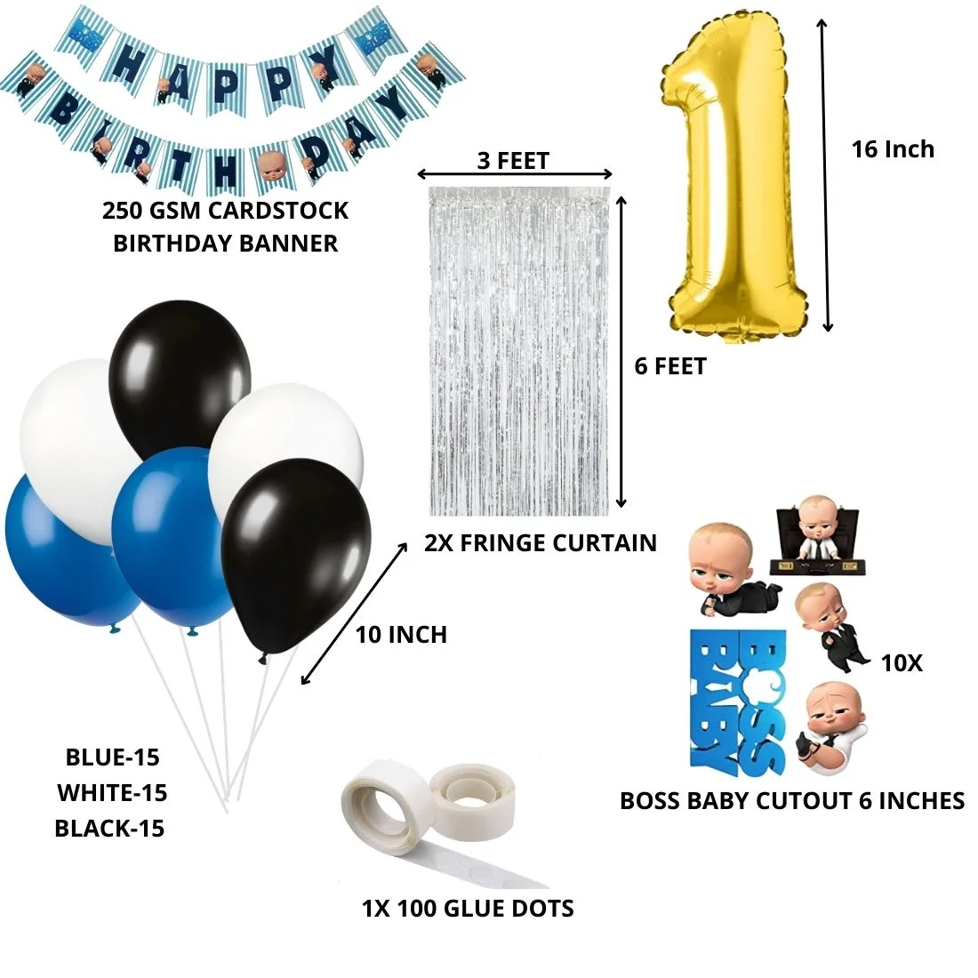 Boss Baby Theme Birthday Balloon Decoration DIY Kit (60 Pcs) - Premium Handcrafted 300 GSM Party Supply by Party Decor Mall India - View 2