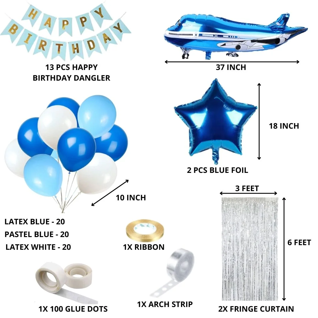 Aeroplane Theme Birthday Balloon Decoration DIY Kit (69 Pcs) - Premium Handcrafted 300 GSM Party Supply by Party Decor Mall India - View 2