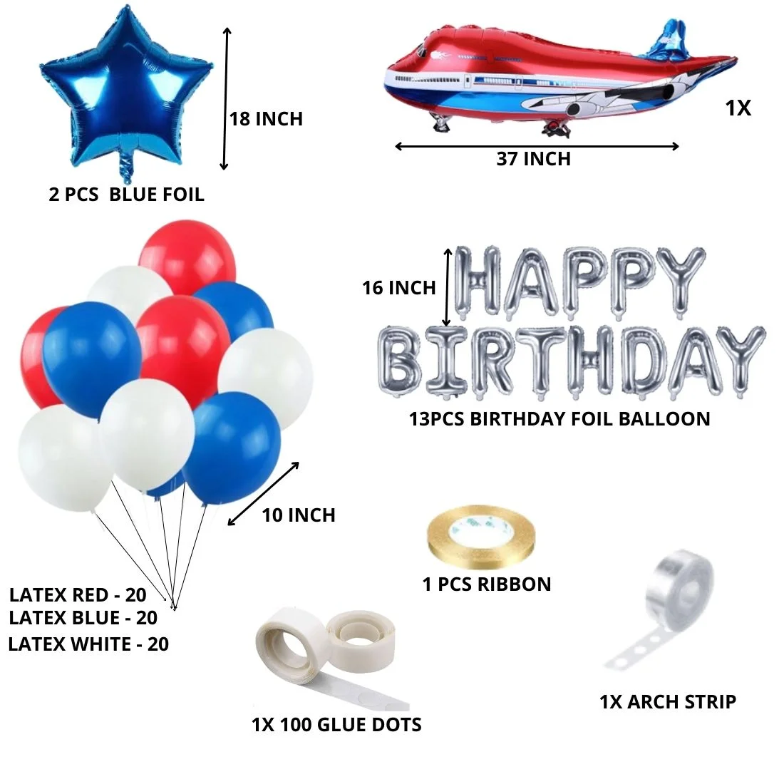 Aeroplane Theme Birthday Balloon Decoration DIY Kit (67 Pcs) - Premium Handcrafted 300 GSM Party Supply by Party Decor Mall India - View 2
