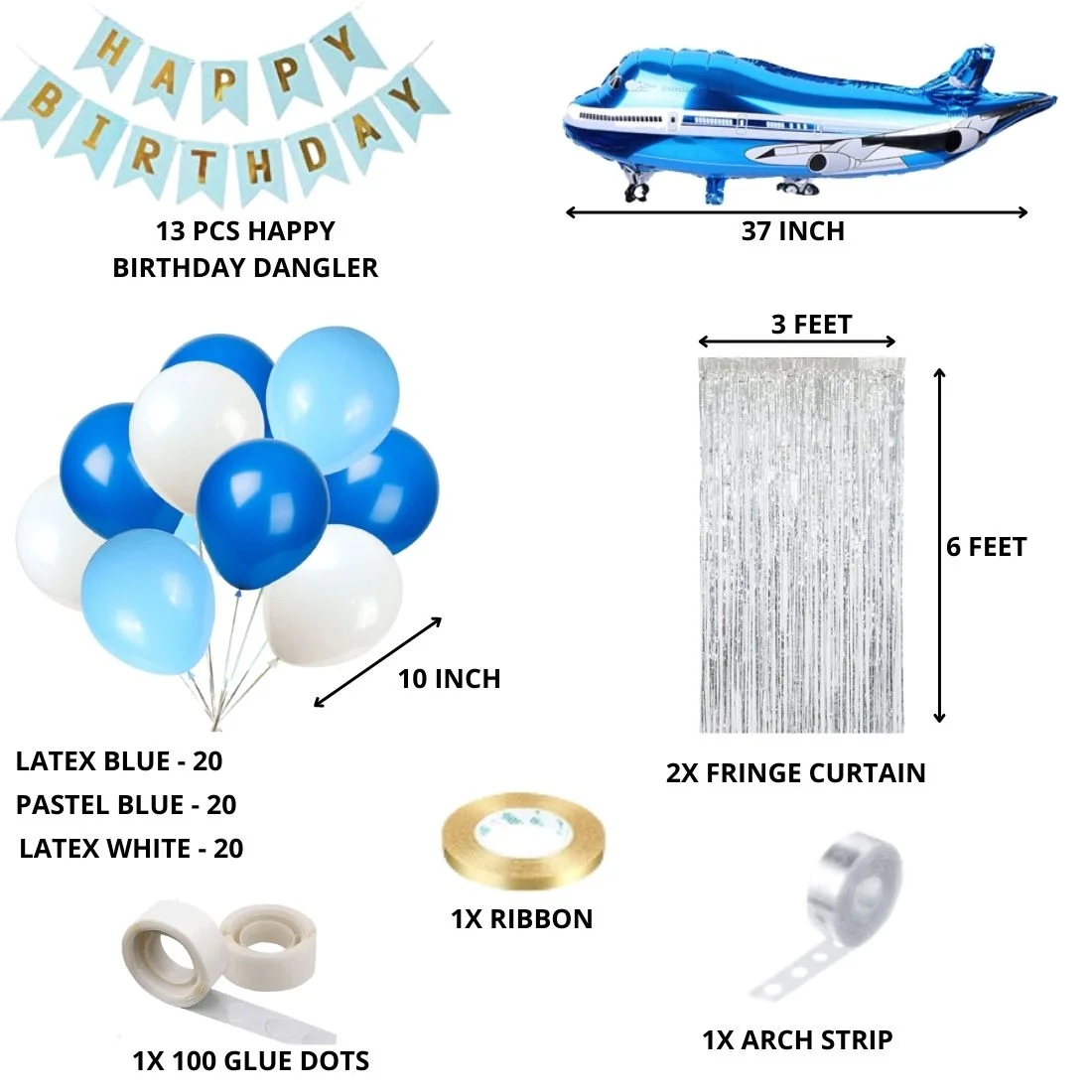 Blue Aeroplane Theme Birthday Decoration DIY Kit (67 Pcs) - Premium Handcrafted 300 GSM Birthday Decoration by Party Decor Mall India - View 2