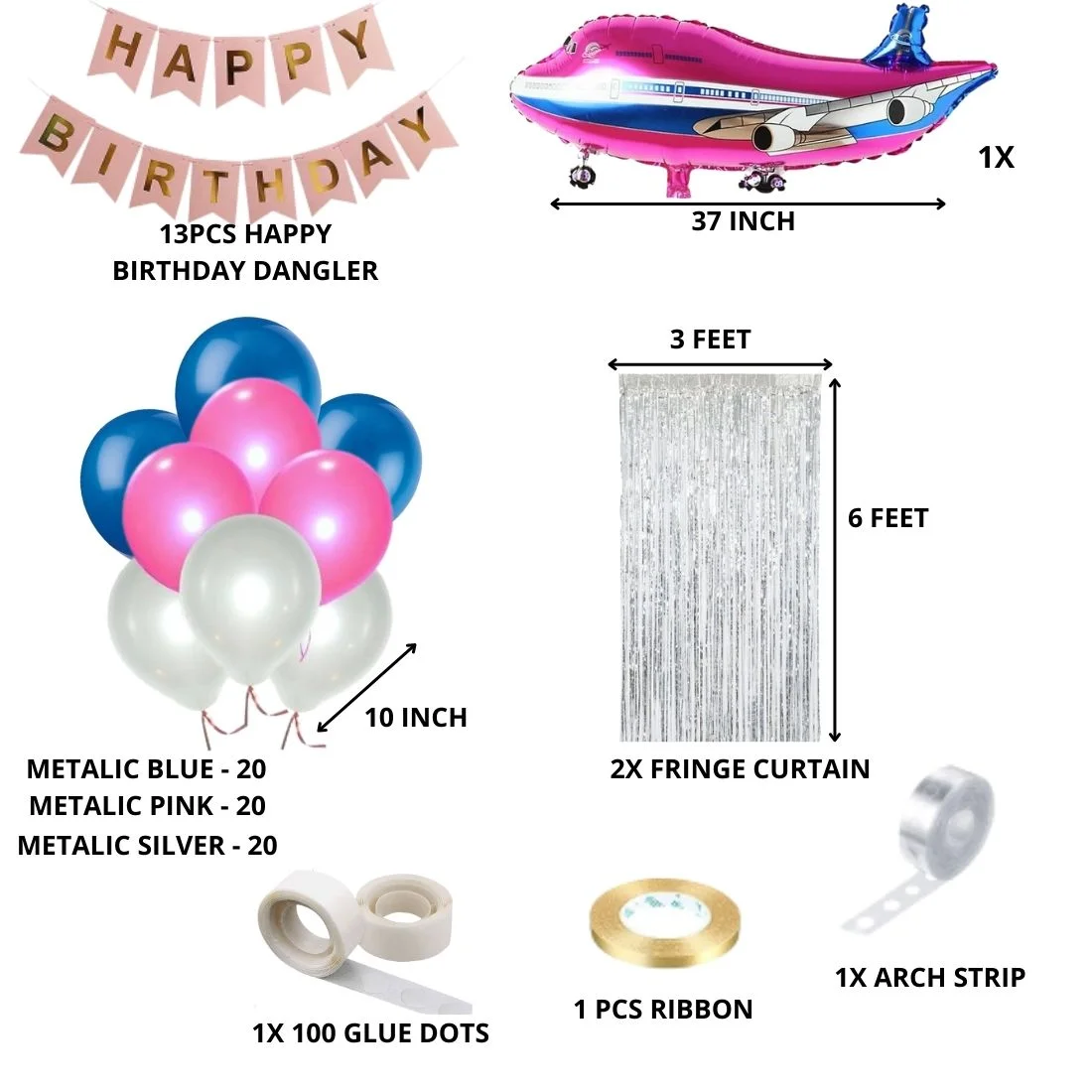 Pink Aeroplane Theme Birthday Balloon Decoration DIY Kit (67 Pcs) - Premium Handcrafted 300 GSM Party Supply by Party Decor Mall India - View 2