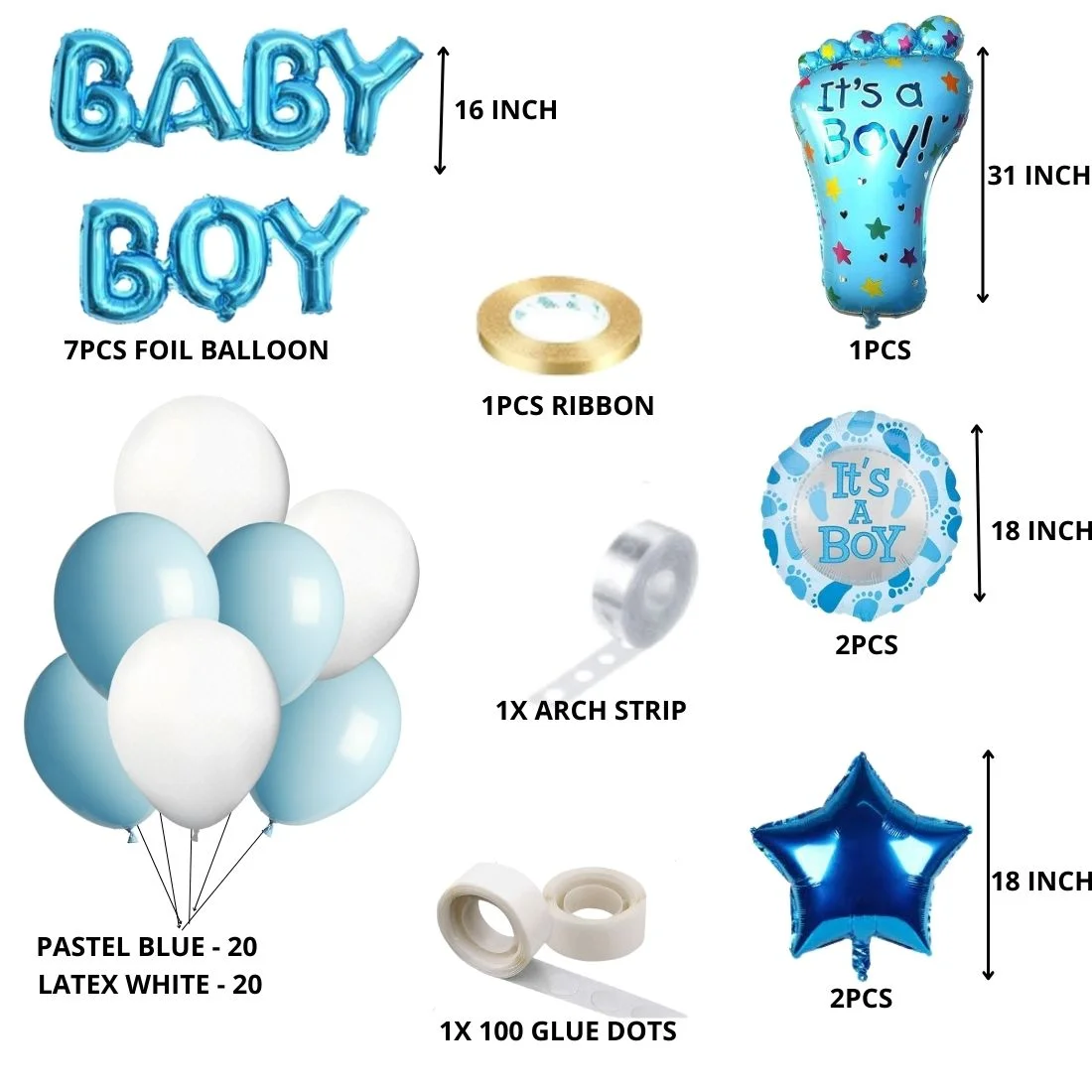 It's a Boy Theme Birthday Balloon Decoration DIY Kit (49 Pcs) - Premium Handcrafted 300 GSM Balloon Kit by Party Decor Mall India - View 1