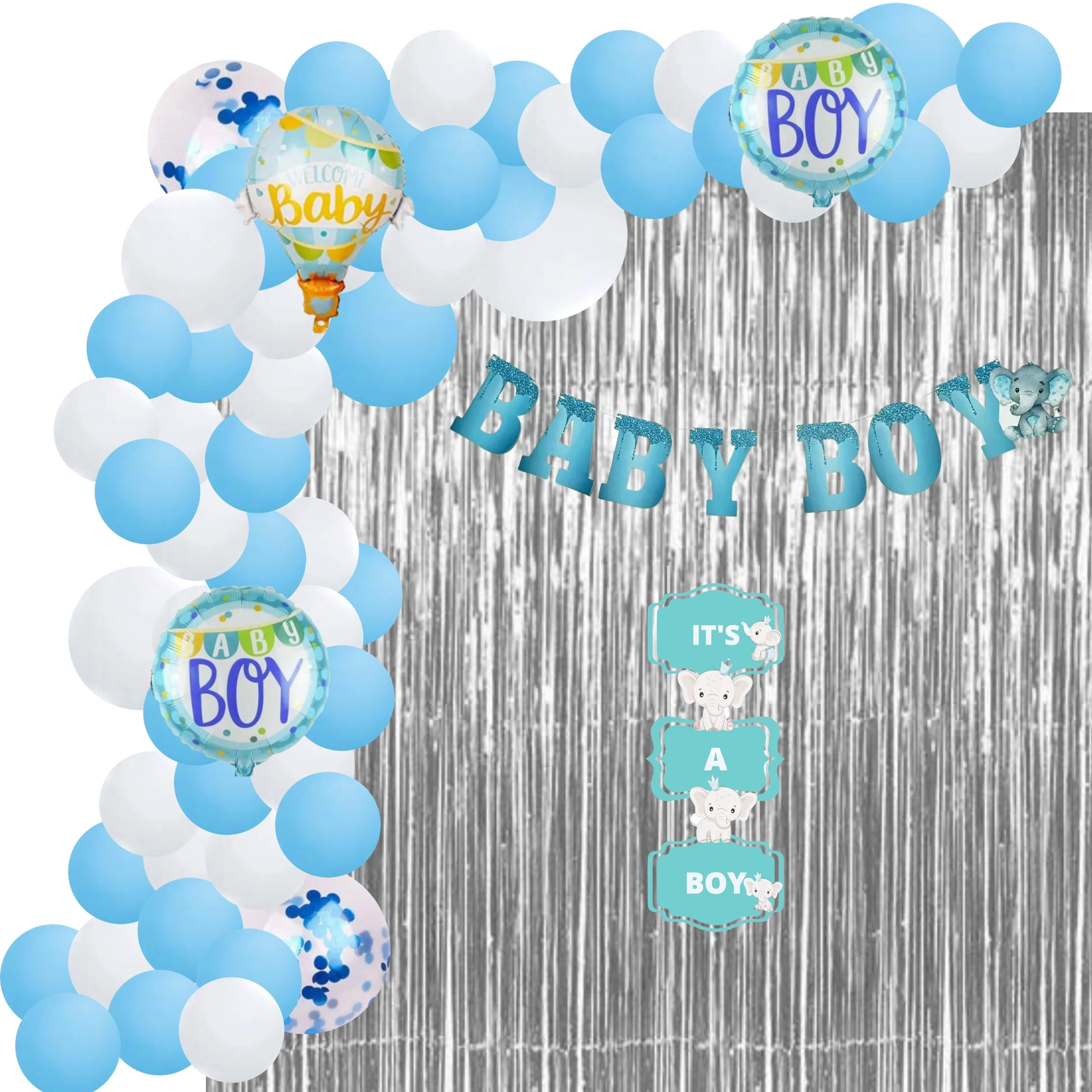 Baby Boy Theme Birthday Decoration DIY Kit (53 Pcs) - Premium Handcrafted 300 GSM Birthday Decoration by Party Decor Mall India - View 1