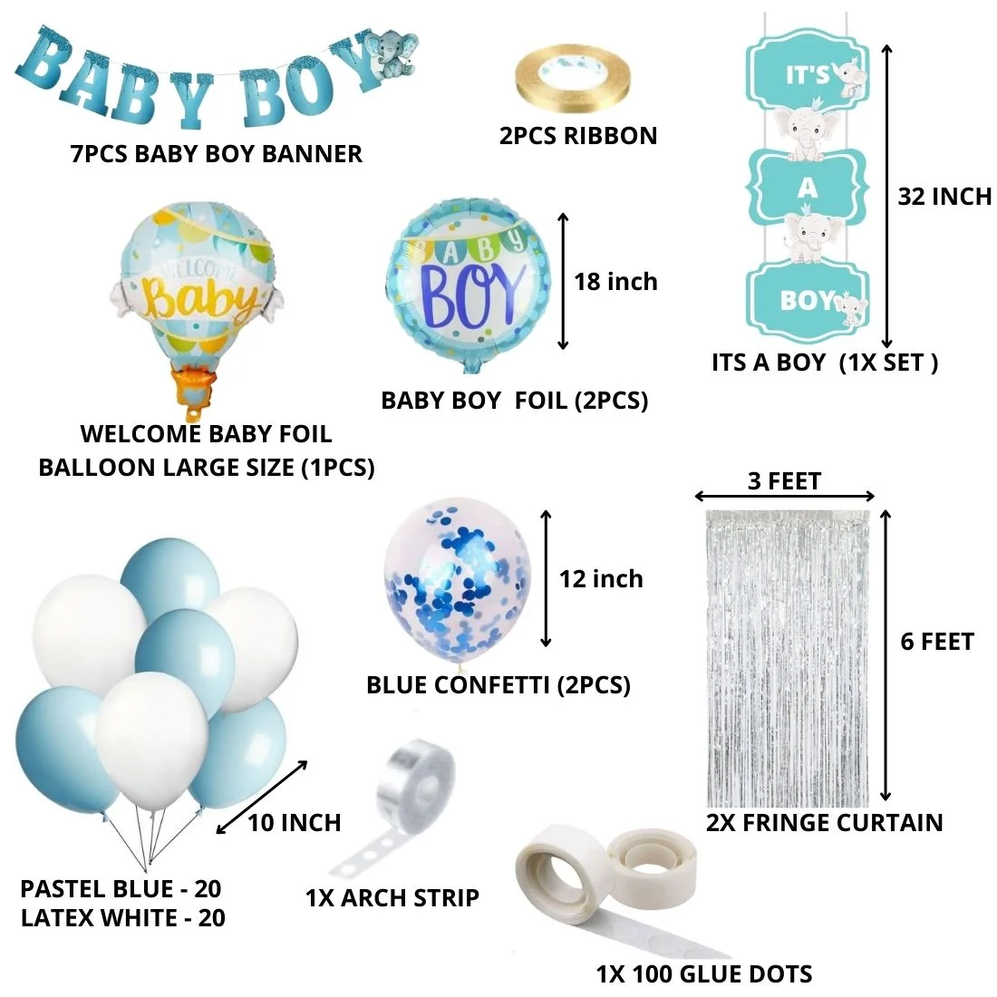 Baby Boy Theme Birthday Decoration DIY Kit (53 Pcs) - Premium Handcrafted 300 GSM Birthday Decoration by Party Decor Mall India - View 2