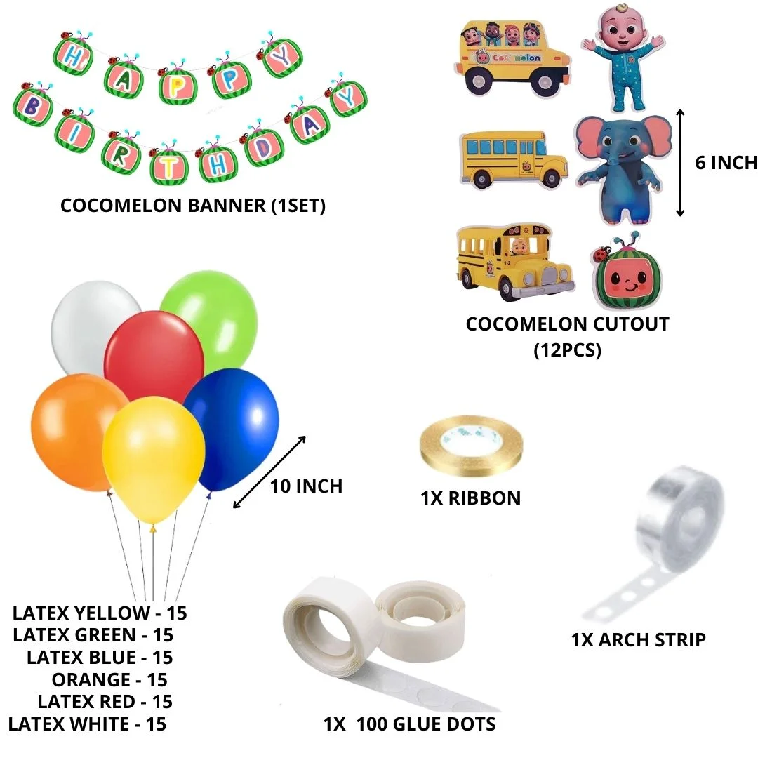 Cocomelon Theme Birthday Balloon Decoration DIY Kit (106 Pcs) - Premium Handcrafted 300 GSM Party Supply by Party Decor Mall India - View 2