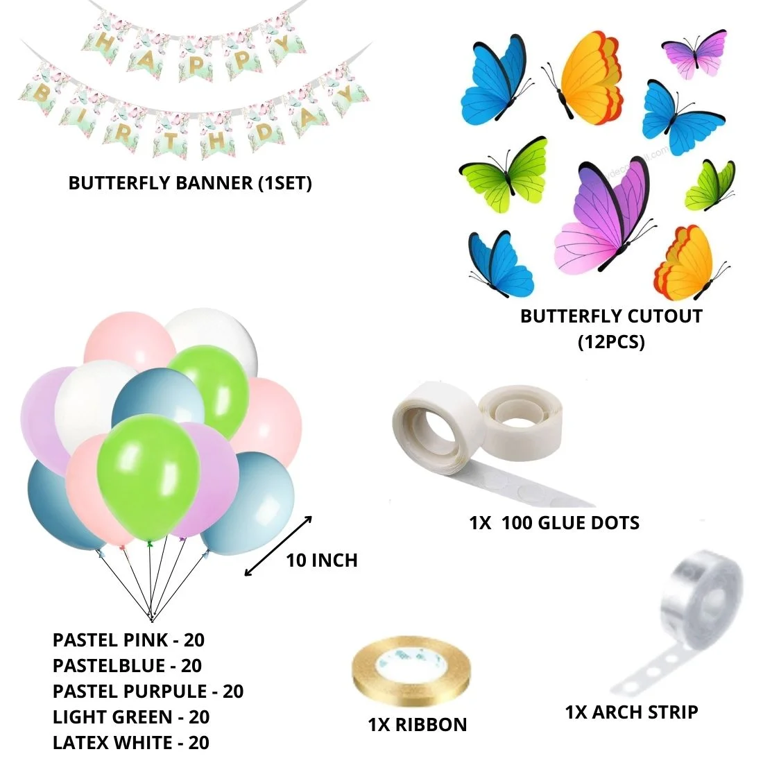 Butterfly Theme Birthday Balloon Decoration DIY Kit (76 Pcs) - Premium Handcrafted 300 GSM Balloon Kit by Party Decor Mall India - View 2