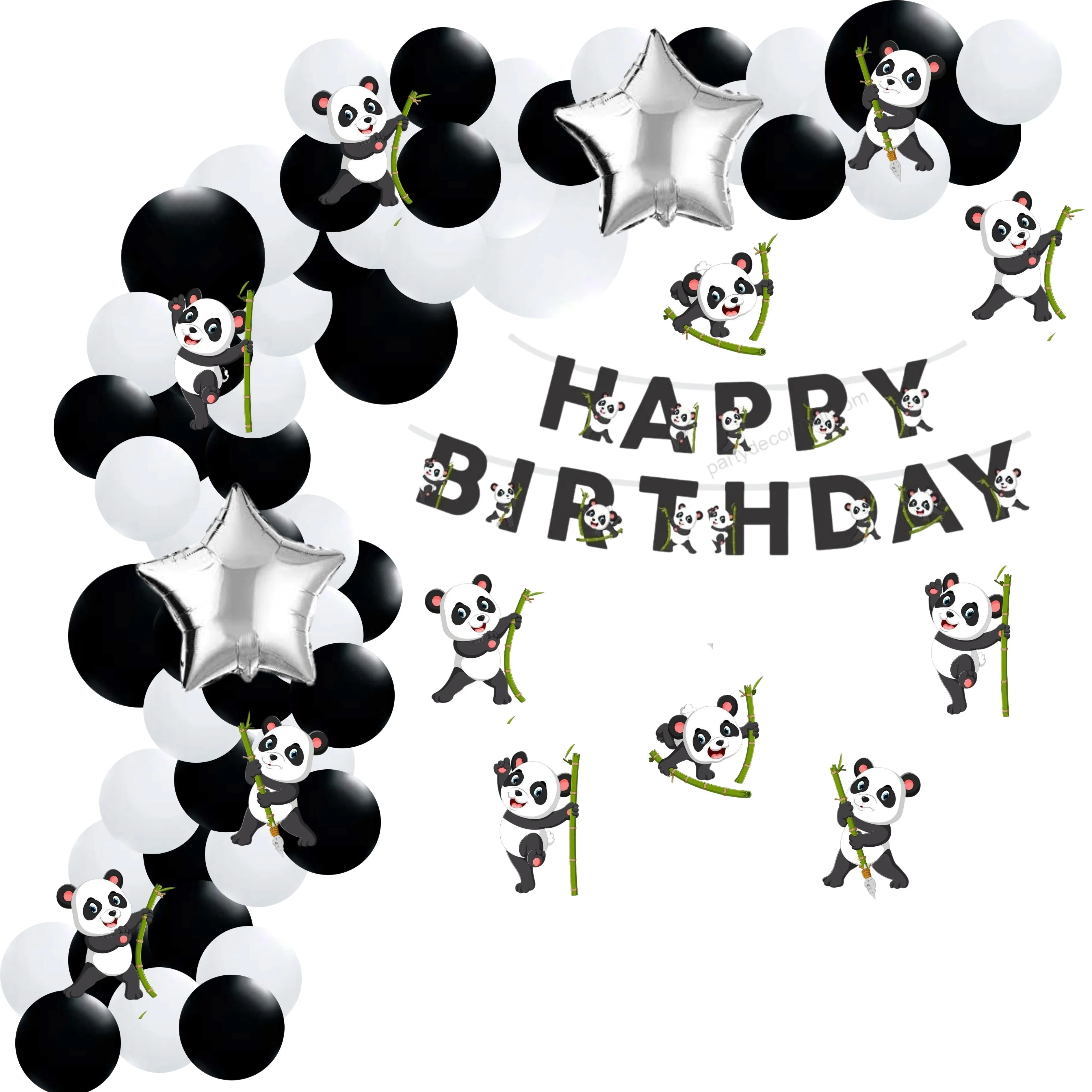 Panda Theme Birthday Balloon Decoration DIY Kit (58 Pcs) - Premium Handcrafted 300 GSM Party Supply by Party Decor Mall India - View 1